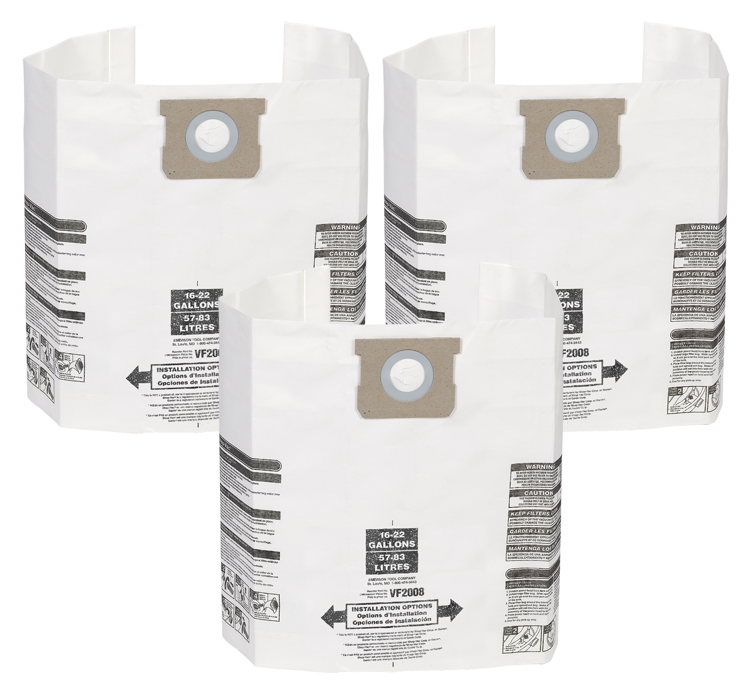 MULTI FIT Wet Dry Vacuum Bags VF2008 for 15Gallon to 22Gallon Vacs, 3
