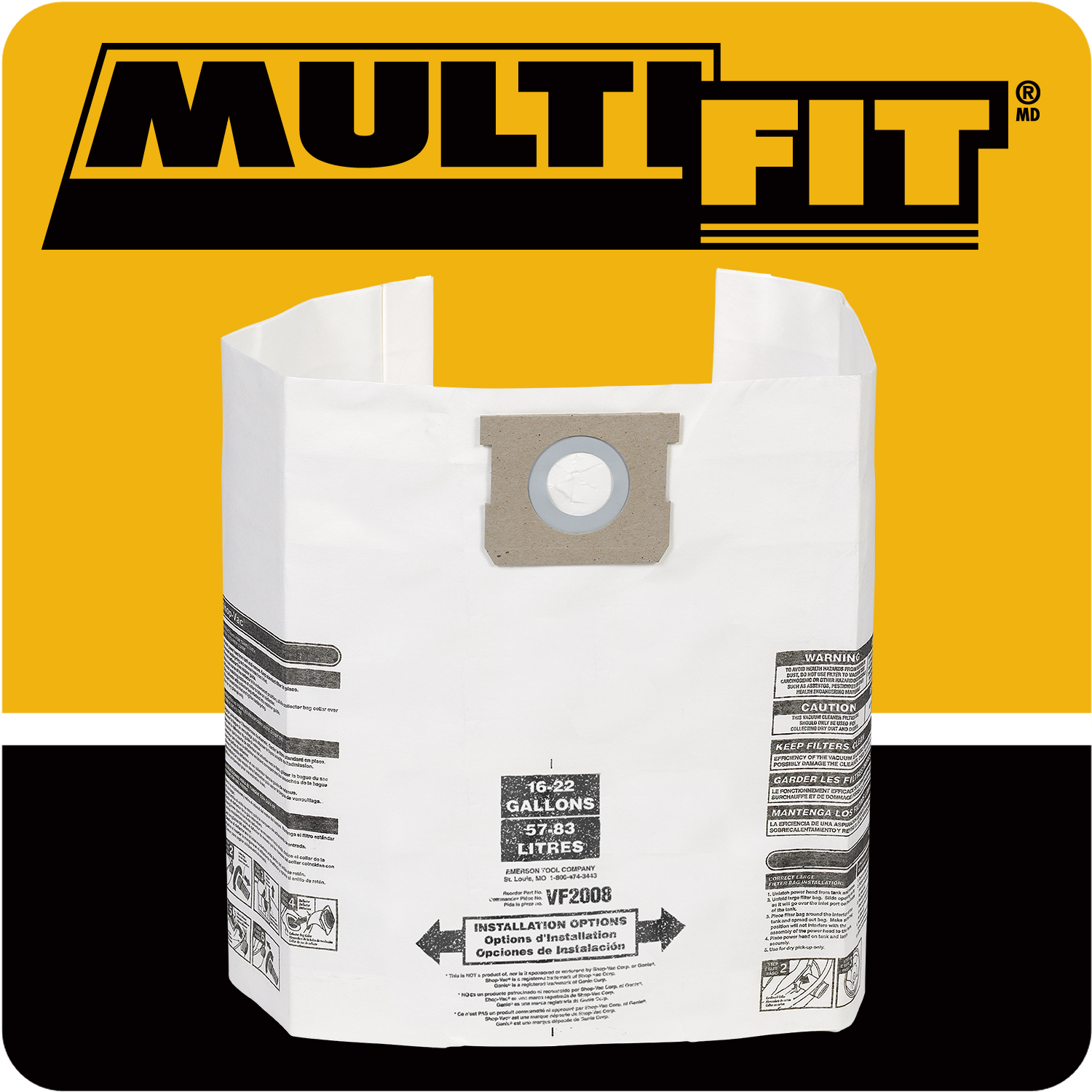 MULTI FIT Wet Dry Vacuum Bags VF2008 for 15Gallon to 22Gallon Vacs, 3