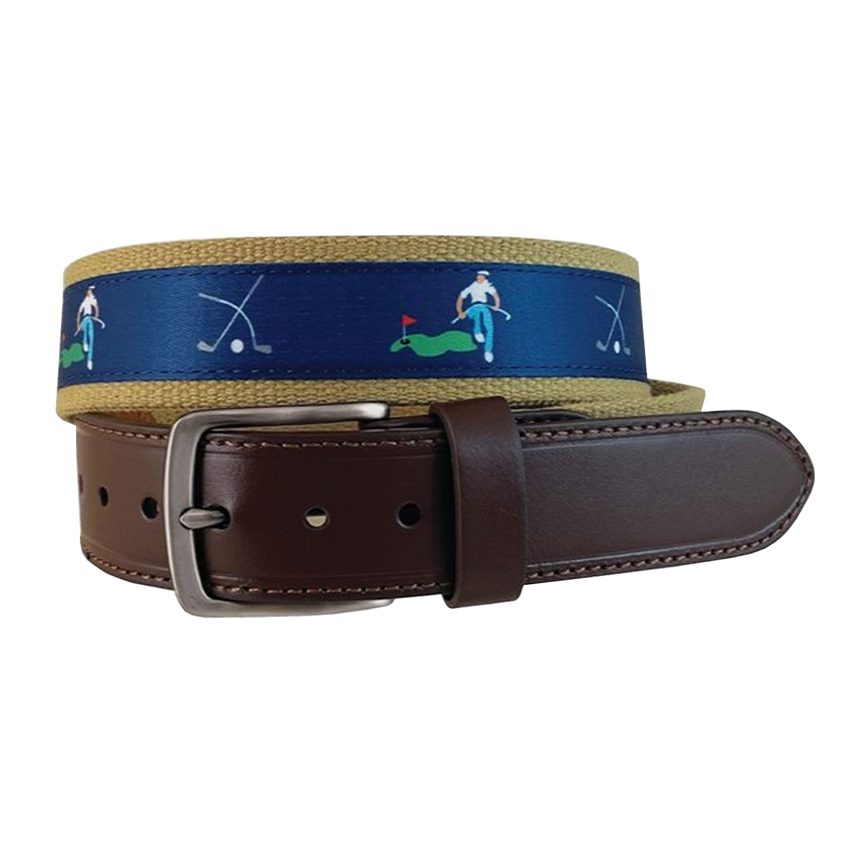 Cinturón de golf Pebble Beach para hombre con estampado de palos doblado y lengüetas de cuero genuino NUEVO - Imagen 3 de 4