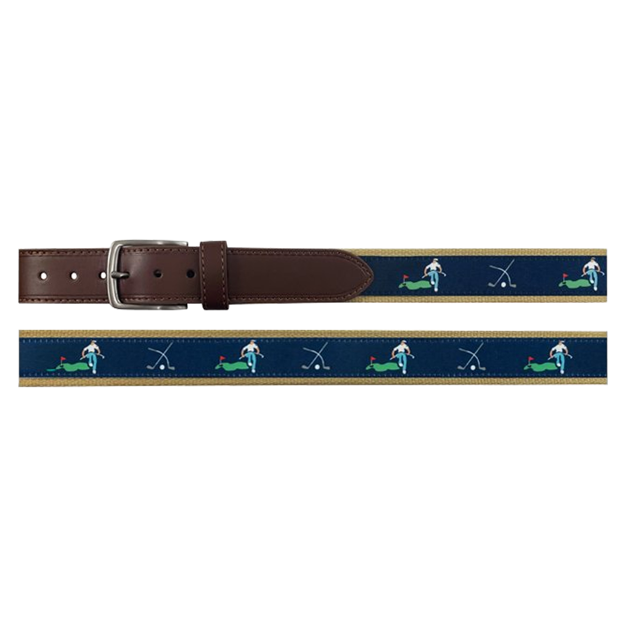 Cinturón de golf Pebble Beach para hombre con estampado de palos doblado y lengüetas de cuero genuino NUEVO - Imagen 4 de 4