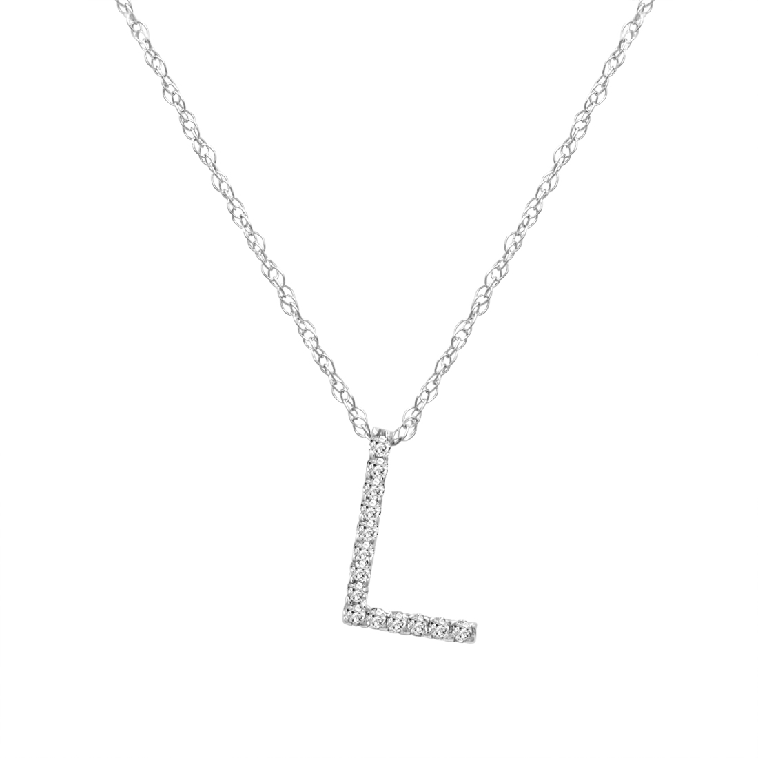 14K White Gold Diamond Initial Pendant Necklace on a 16" White Gold Chain - Picture 35 of 49