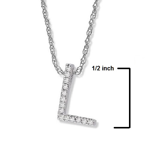 14K White Gold Diamond Initial Pendant Necklace on a 16" White Gold Chain - Picture 36 of 49