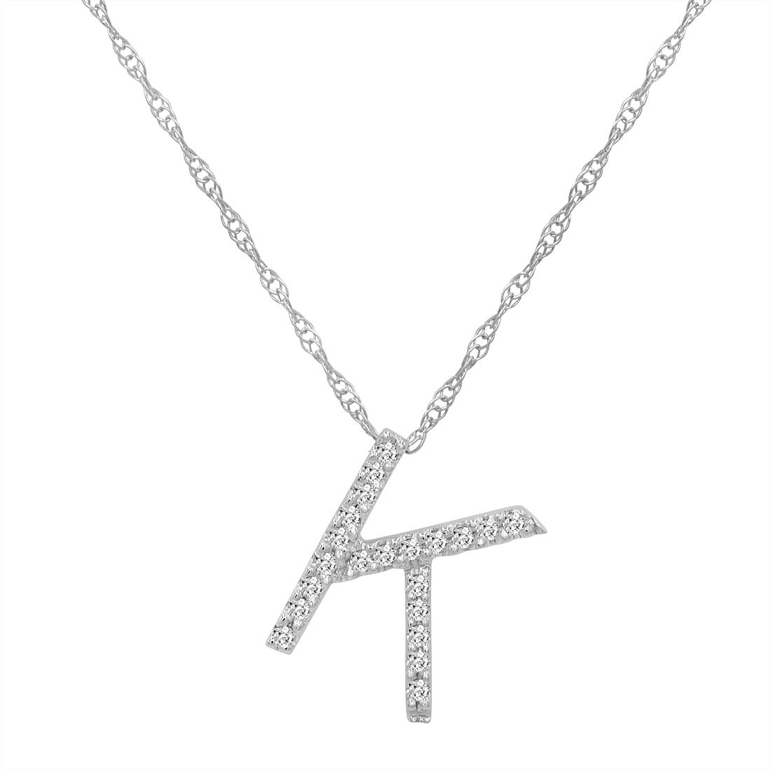 14K White Gold Diamond Initial Pendant Necklace on a 16" White Gold Chain - Picture 31 of 49