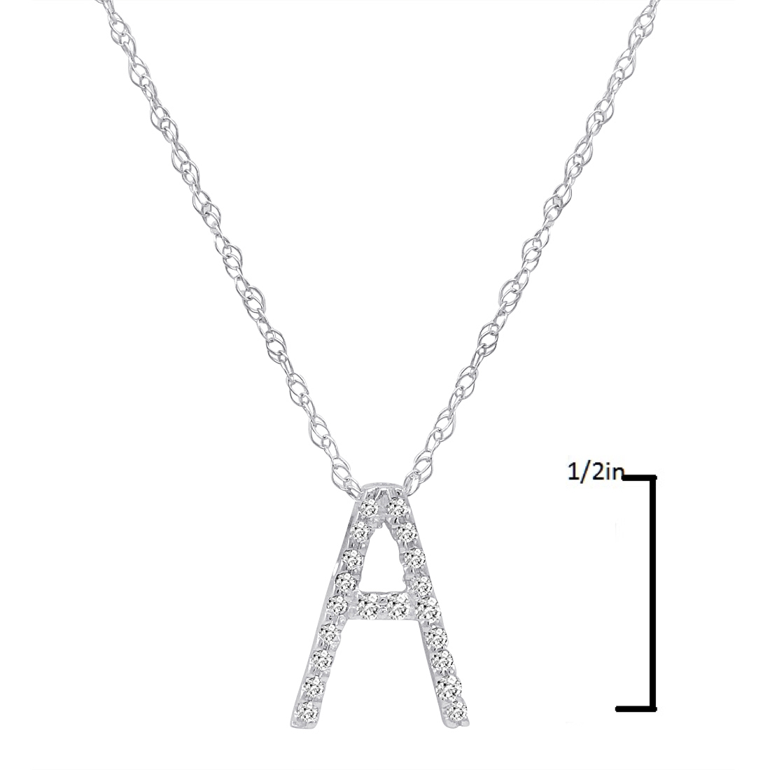 14K White Gold Diamond Initial Pendant Necklace on a 16" White Gold Chain - Picture 6 of 49