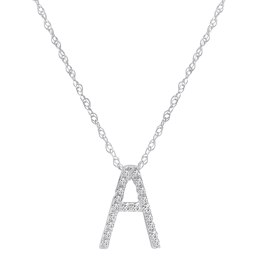 14K White Gold Diamond Initial Pendant Necklace on a 16" White Gold Chain - Picture 5 of 49