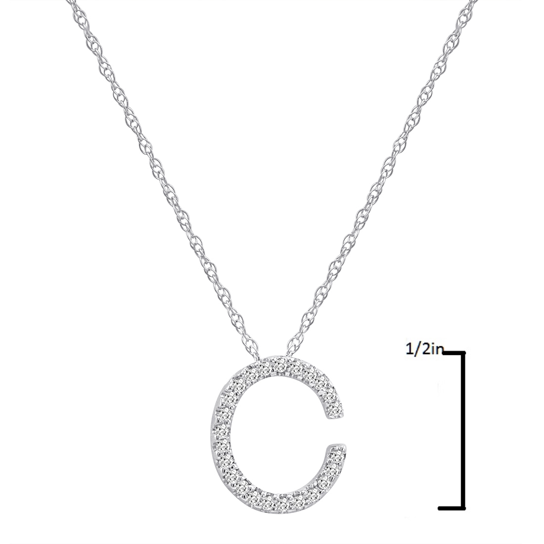 14K White Gold Diamond Initial Pendant Necklace on a 16" White Gold Chain - Picture 8 of 49