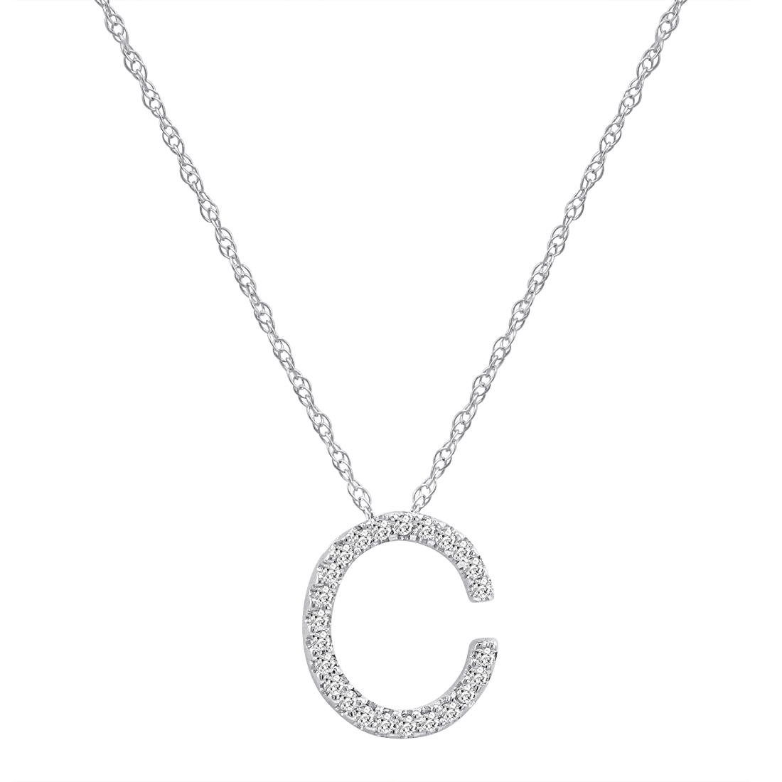 14K White Gold Diamond Initial Pendant Necklace on a 16" White Gold Chain - Picture 7 of 49