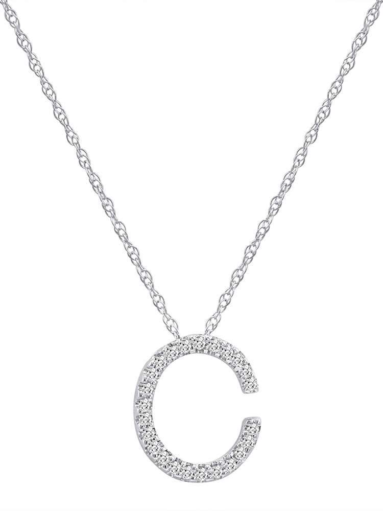 14K White Gold Diamond Initial Pendant Necklace on a 16" White Gold Chain - Picture 9 of 49
