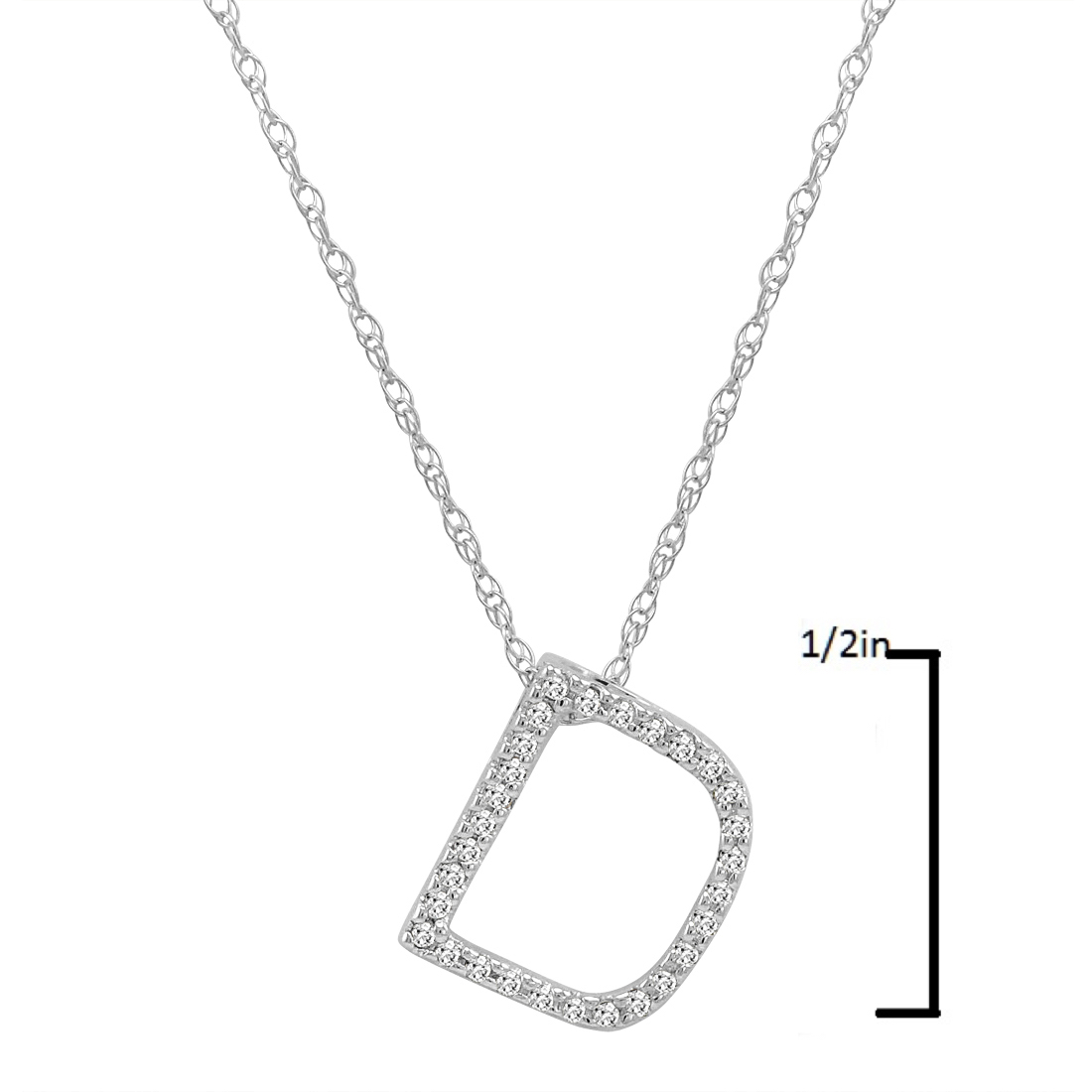 14K White Gold Diamond Initial Pendant Necklace on a 16" White Gold Chain - Picture 11 of 49