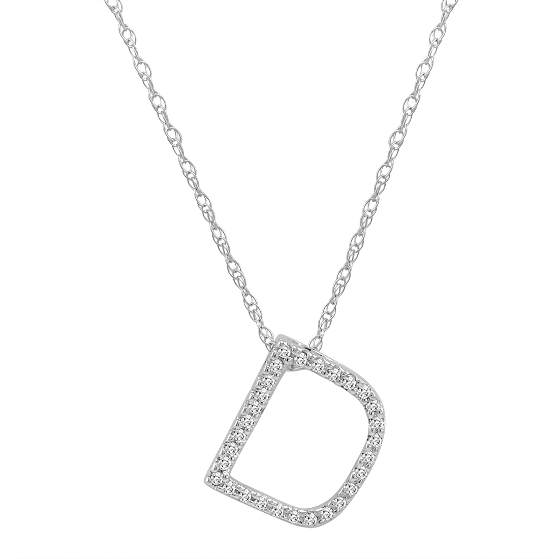14K White Gold Diamond Initial Pendant Necklace on a 16" White Gold Chain - Picture 10 of 49