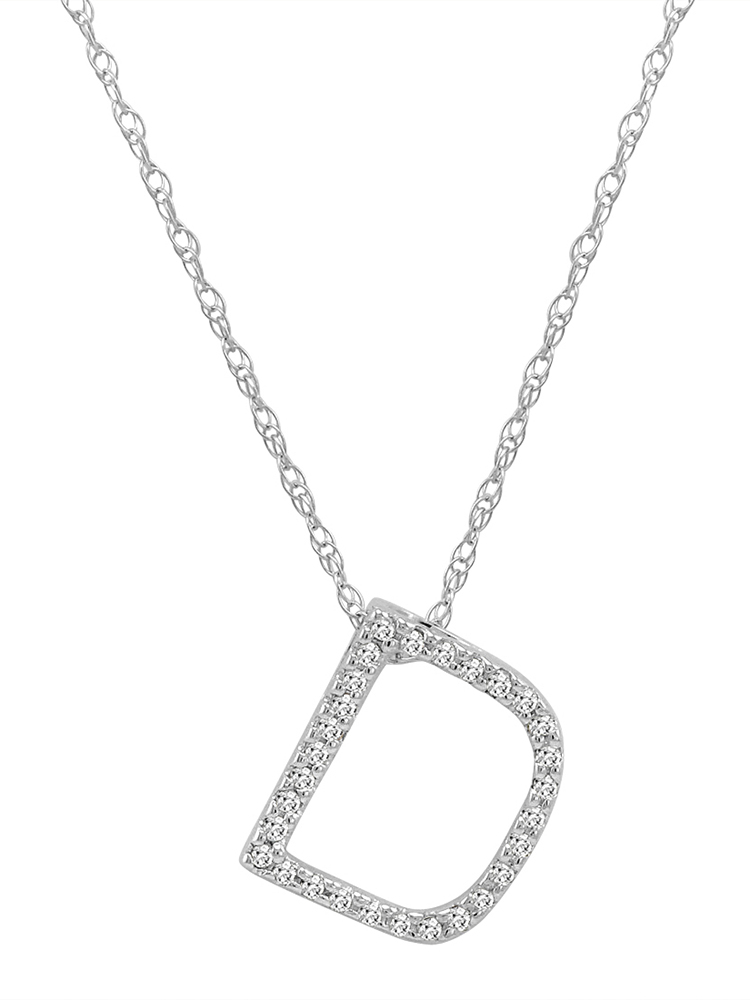 14K White Gold Diamond Initial Pendant Necklace on a 16" White Gold Chain - Picture 12 of 49