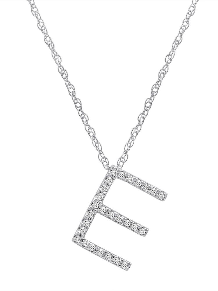 14K White Gold Diamond Initial Pendant Necklace on a 16" White Gold Chain - Picture 15 of 49