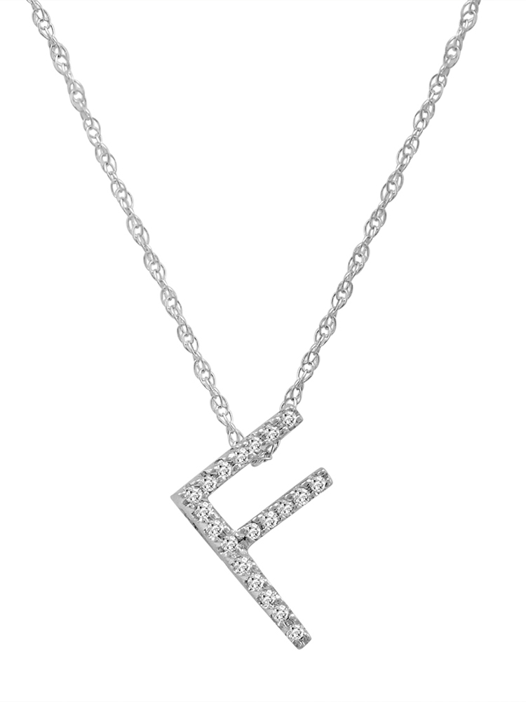 14K White Gold Diamond Initial Pendant Necklace on a 16" White Gold Chain - Picture 18 of 49