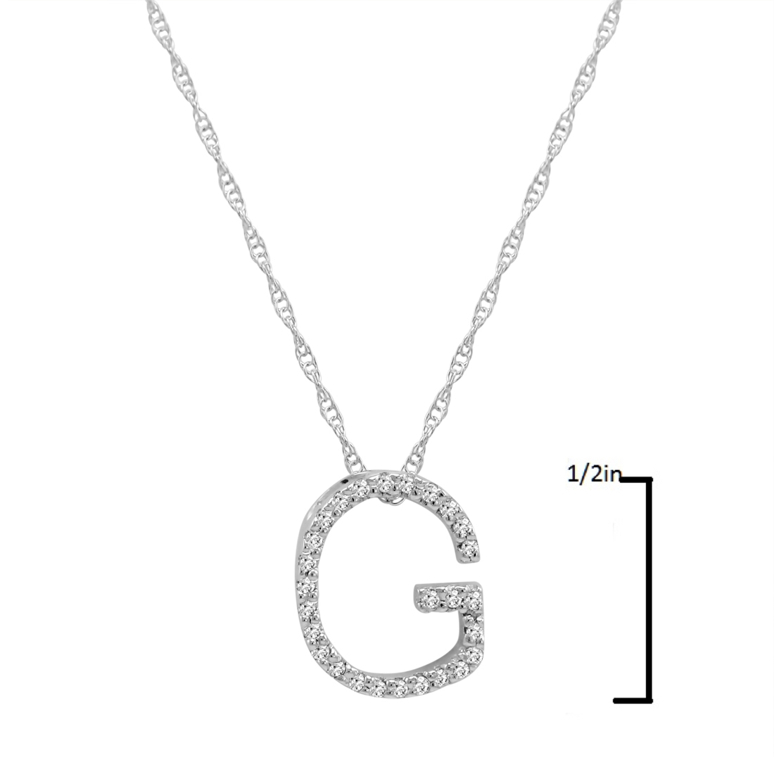 14K White Gold Diamond Initial Pendant Necklace on a 16" White Gold Chain - Picture 20 of 49