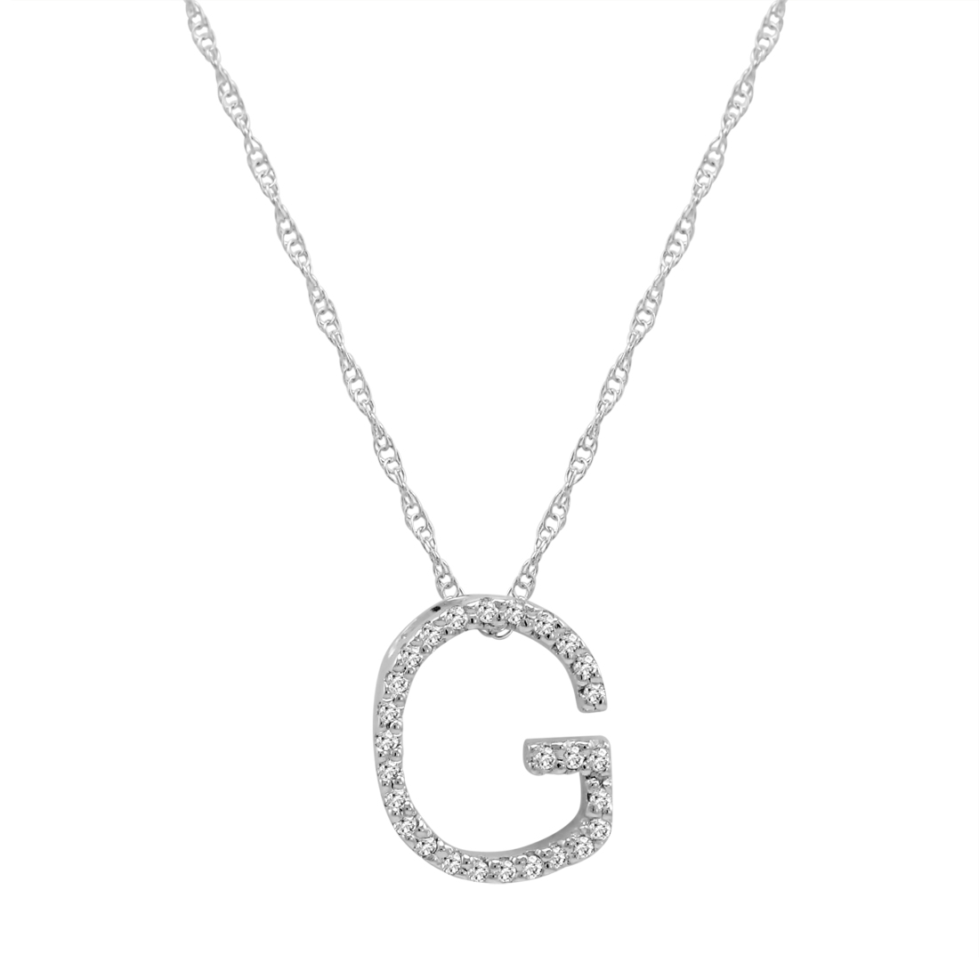 14K White Gold Diamond Initial Pendant Necklace on a 16" White Gold Chain - Picture 19 of 49