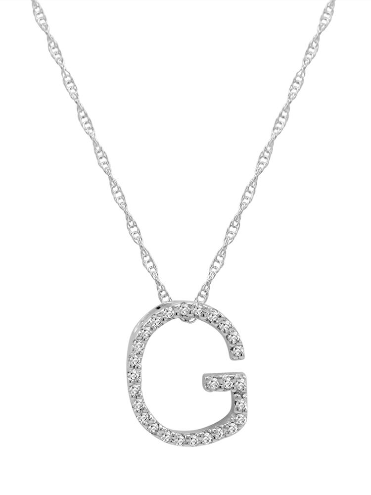 14K White Gold Diamond Initial Pendant Necklace on a 16" White Gold Chain - Picture 22 of 49