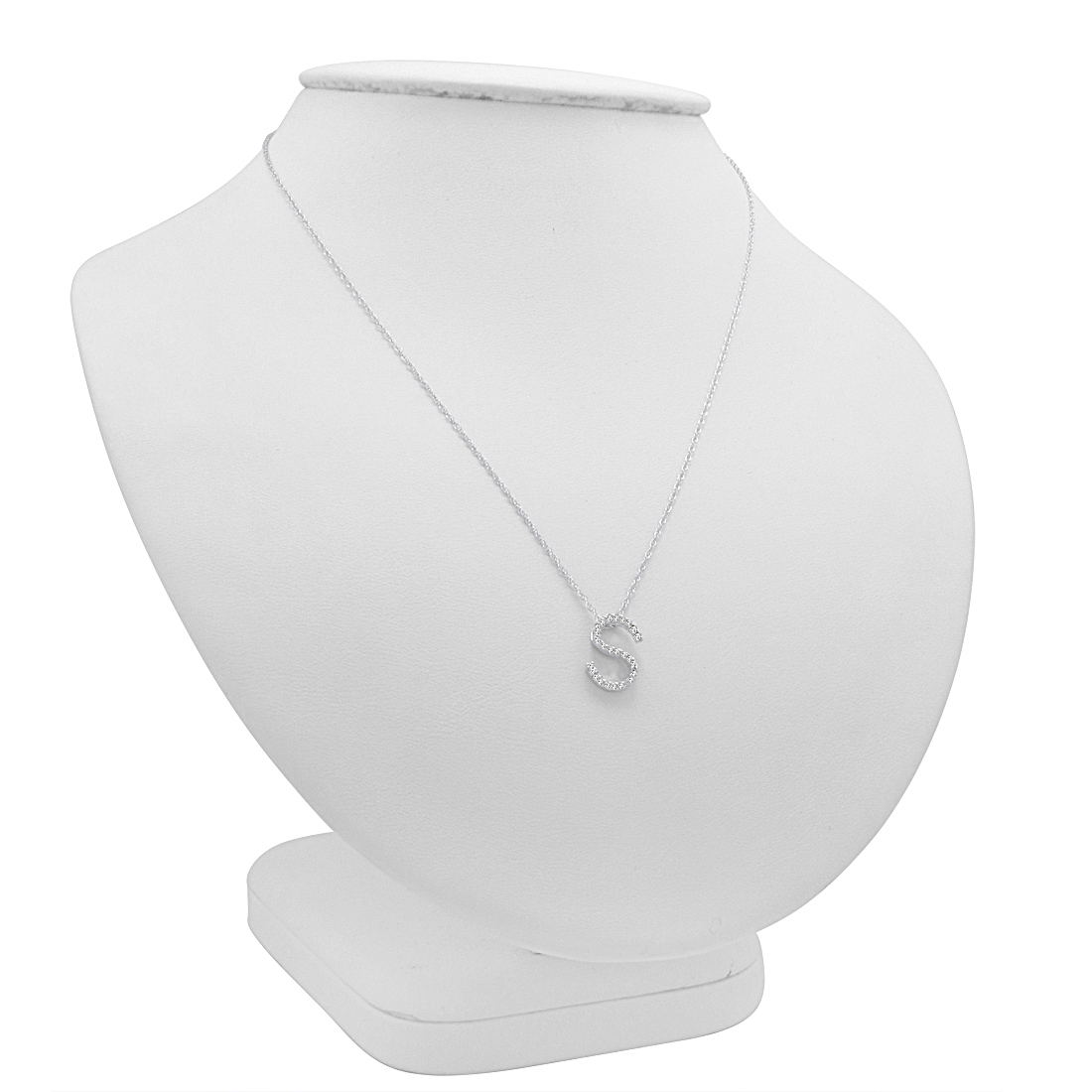 14K White Gold Diamond Initial Pendant Necklace on a 16" White Gold Chain - Picture 41 of 49