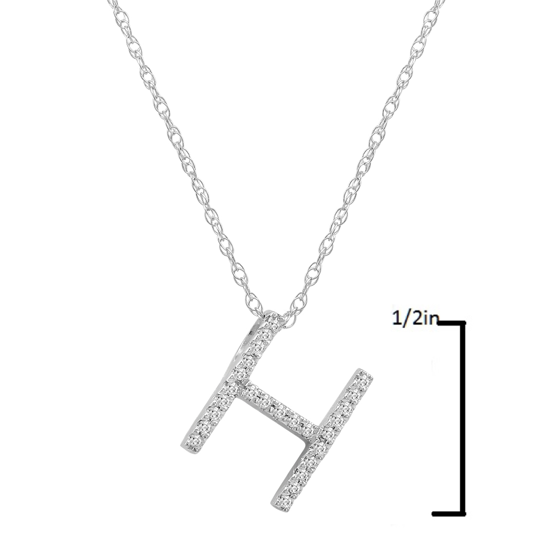 14K White Gold Diamond Initial Pendant Necklace on a 16" White Gold Chain - Picture 25 of 49