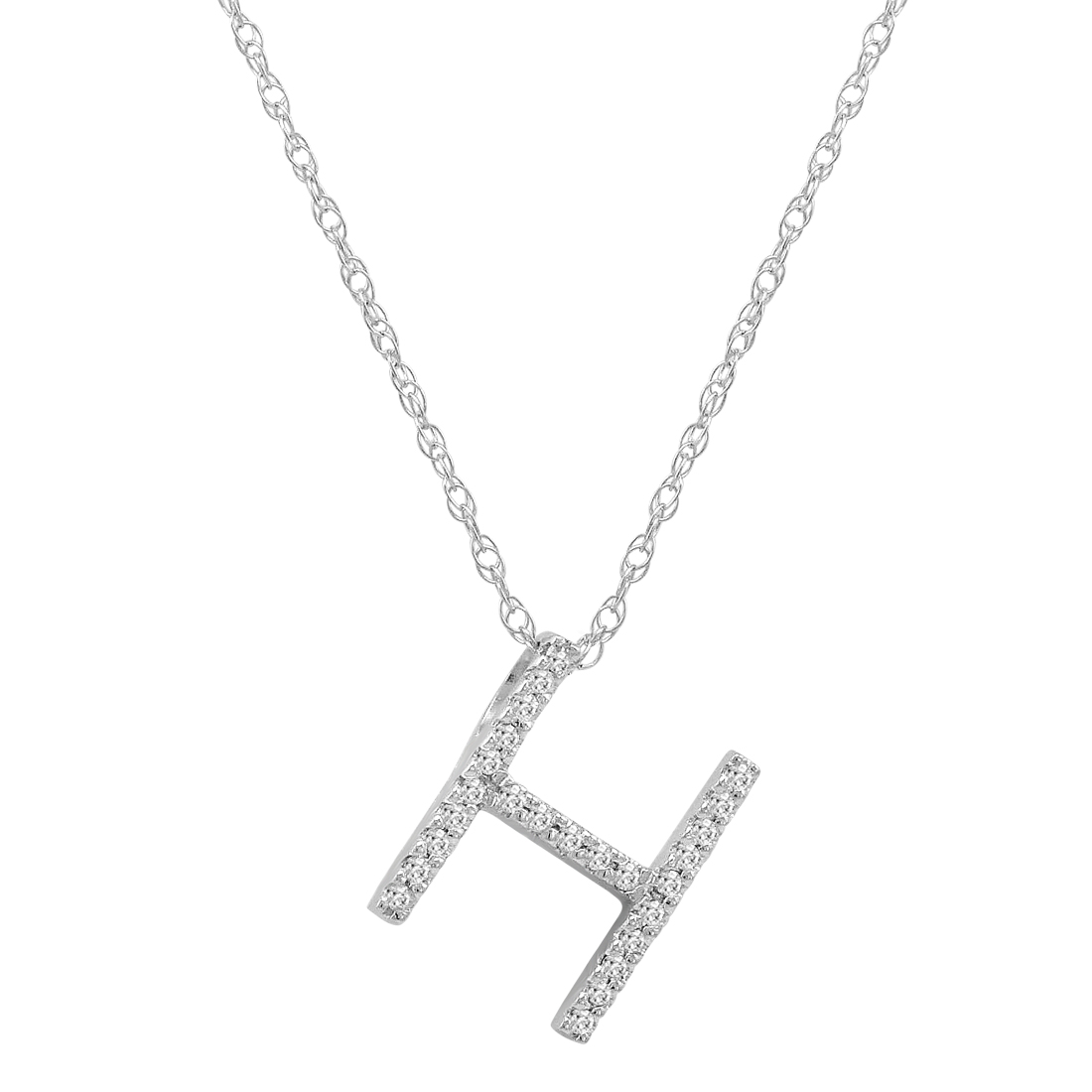 14K White Gold Diamond Initial Pendant Necklace on a 16" White Gold Chain - Picture 23 of 49