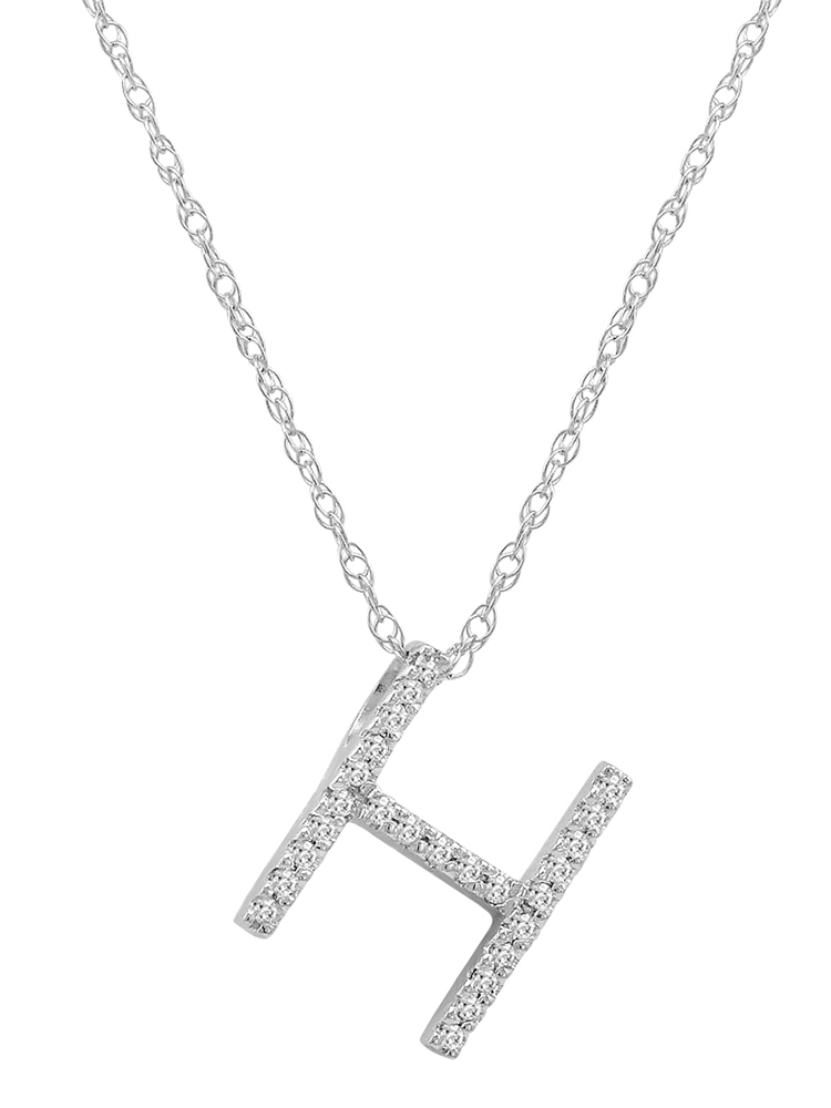 14K White Gold Diamond Initial Pendant Necklace on a 16" White Gold Chain - Picture 26 of 49