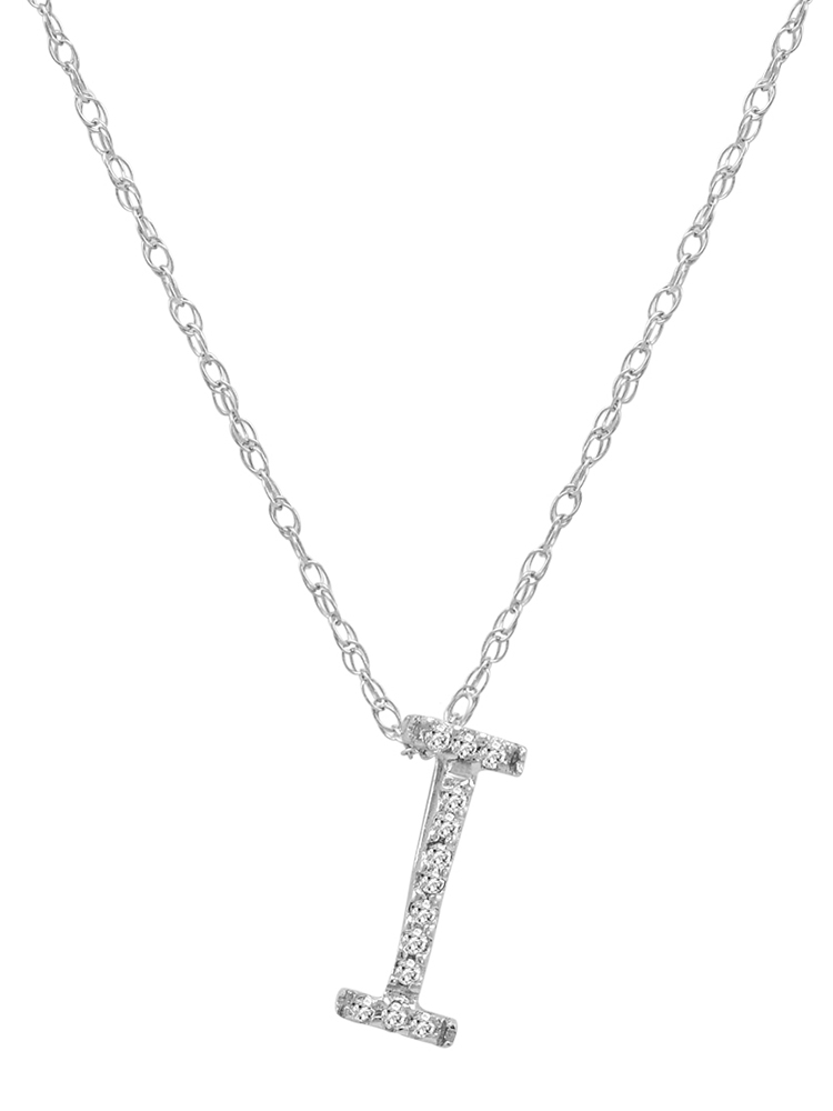 14K White Gold Diamond Initial Pendant Necklace on a 16" White Gold Chain - Picture 30 of 49