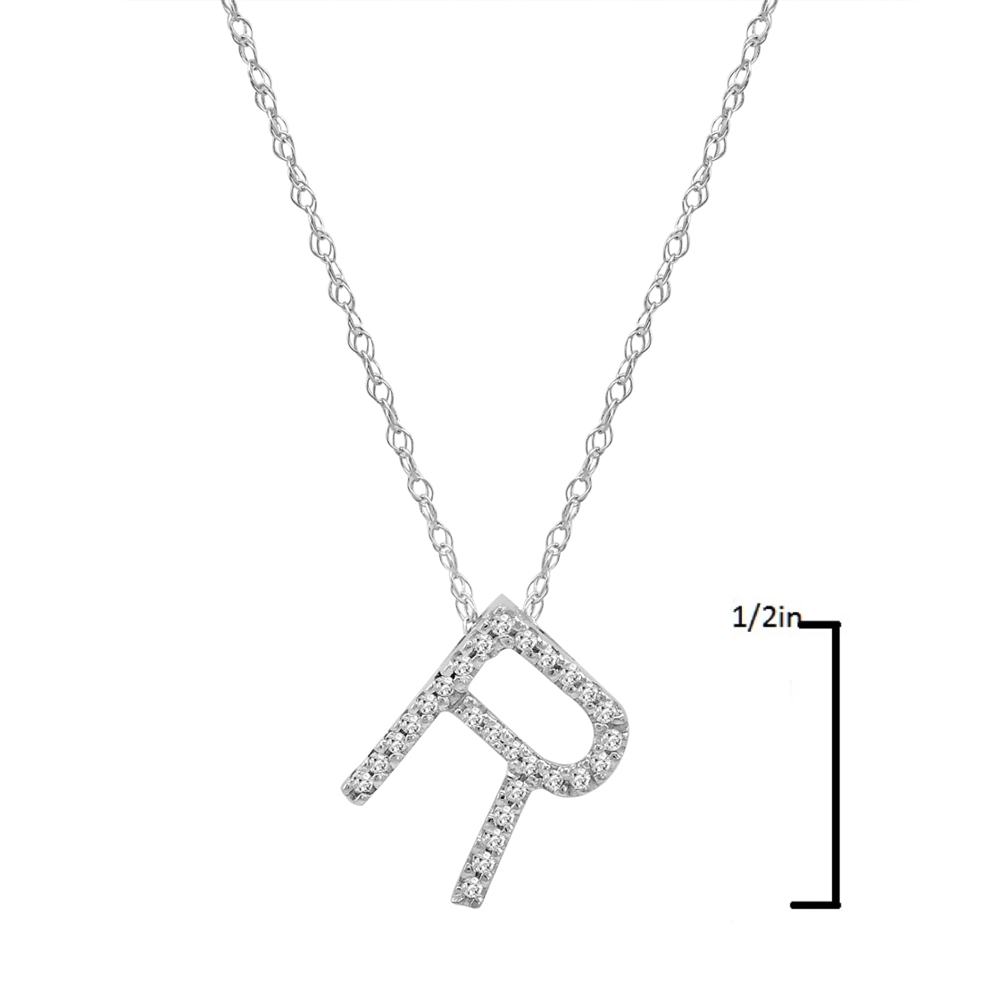 14K White Gold Diamond Initial Pendant Necklace on a 16" White Gold Chain - Picture 40 of 49