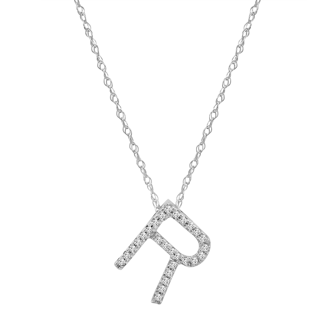 14K White Gold Diamond Initial Pendant Necklace on a 16" White Gold Chain - Picture 38 of 49