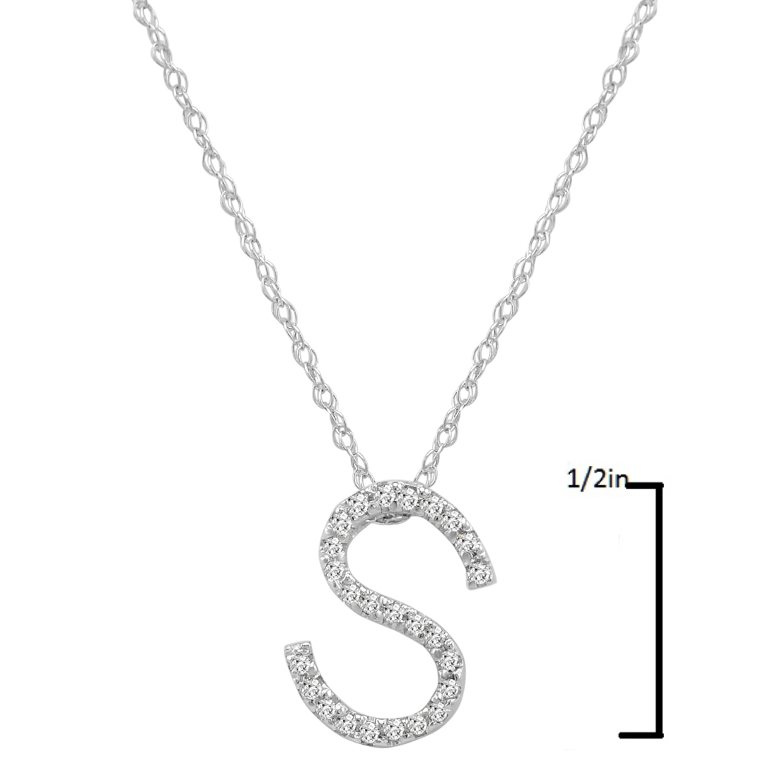 14K White Gold Diamond Initial Pendant Necklace on a 16" White Gold Chain - Picture 42 of 49
