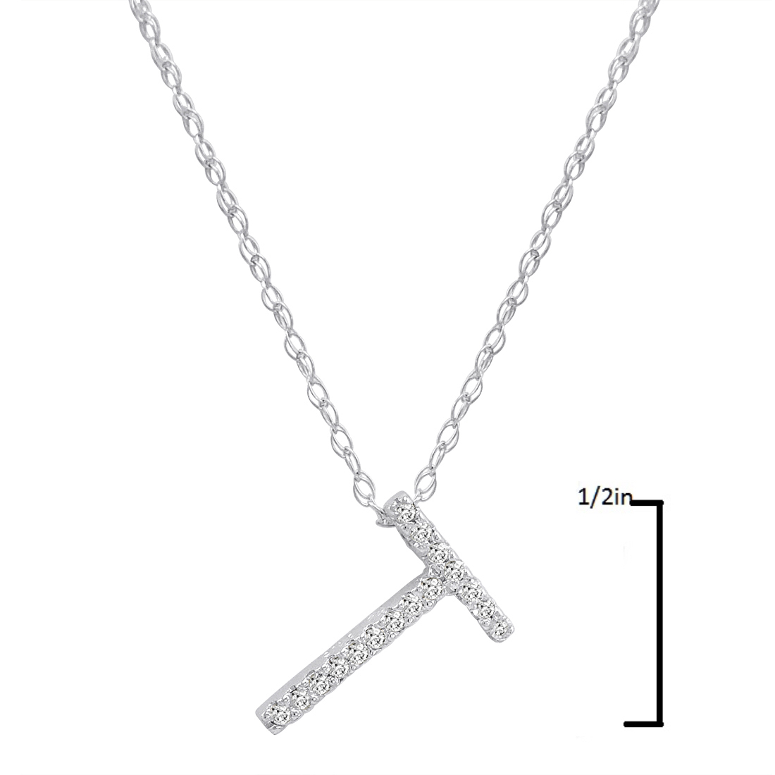 14K White Gold Diamond Initial Pendant Necklace on a 16" White Gold Chain - Picture 45 of 49