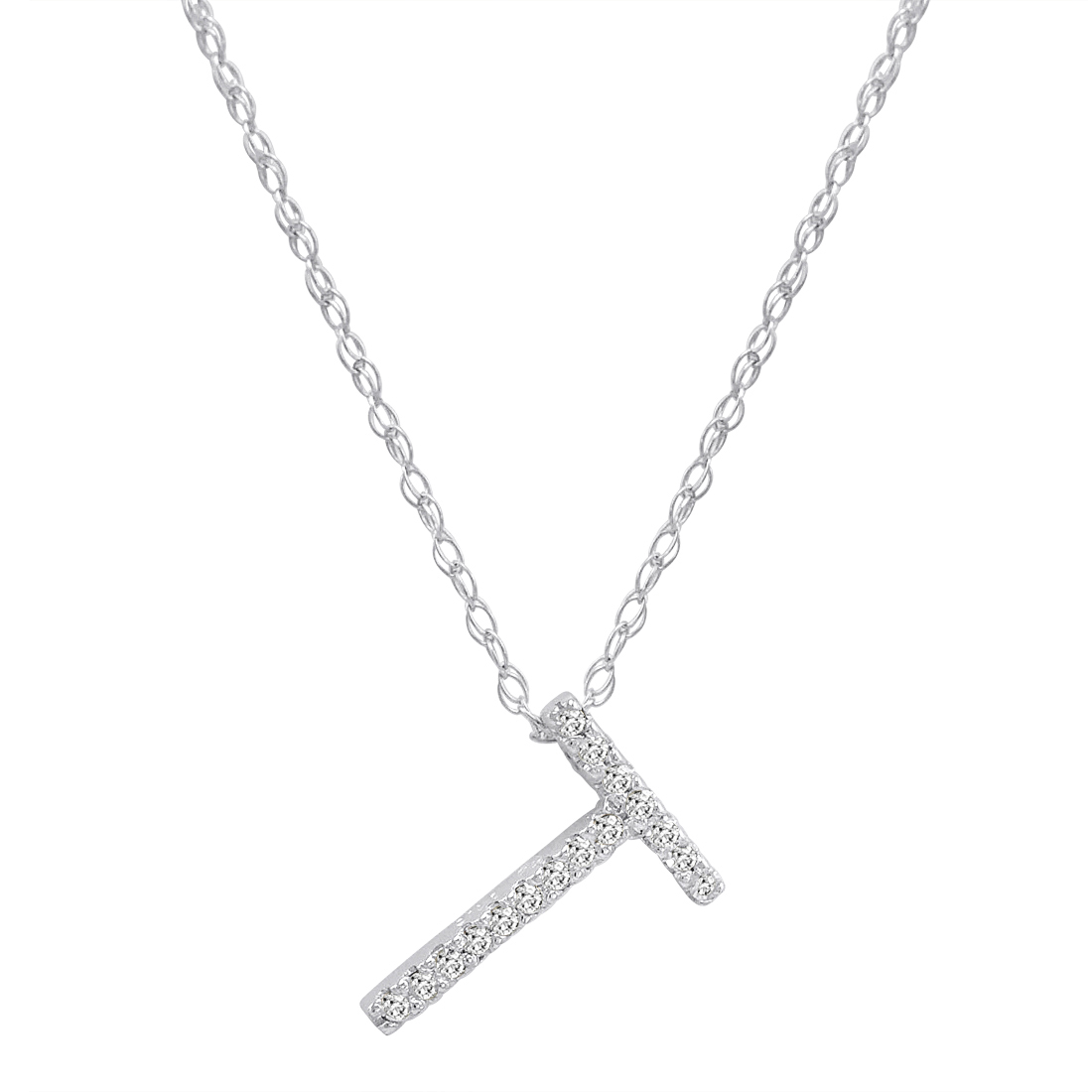 14K White Gold Diamond Initial Pendant Necklace on a 16" White Gold Chain - Picture 43 of 49