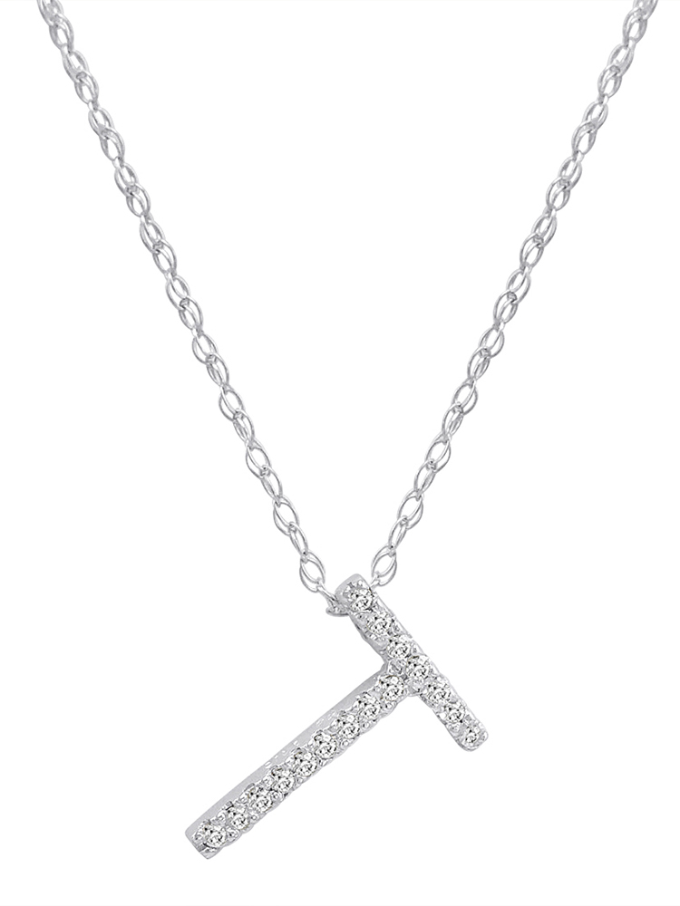 14K White Gold Diamond Initial Pendant Necklace on a 16" White Gold Chain - Picture 46 of 49