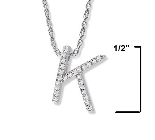 14K White Gold Diamond Initial Pendant Necklace on a 16" White Gold Chain - Picture 32 of 49