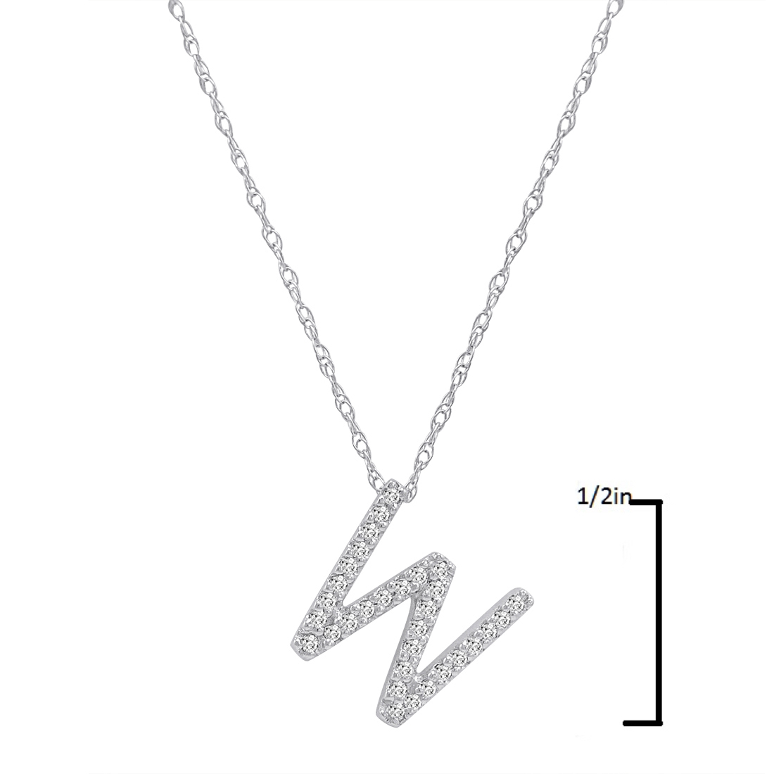 14K White Gold Diamond Initial Pendant Necklace on a 16" White Gold Chain - Picture 49 of 49