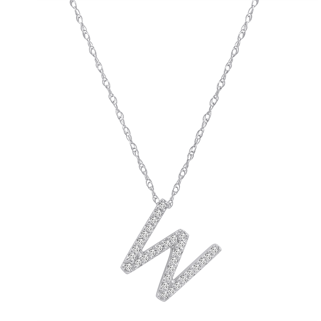 14K White Gold Diamond Initial Pendant Necklace on a 16" White Gold Chain - Picture 47 of 49