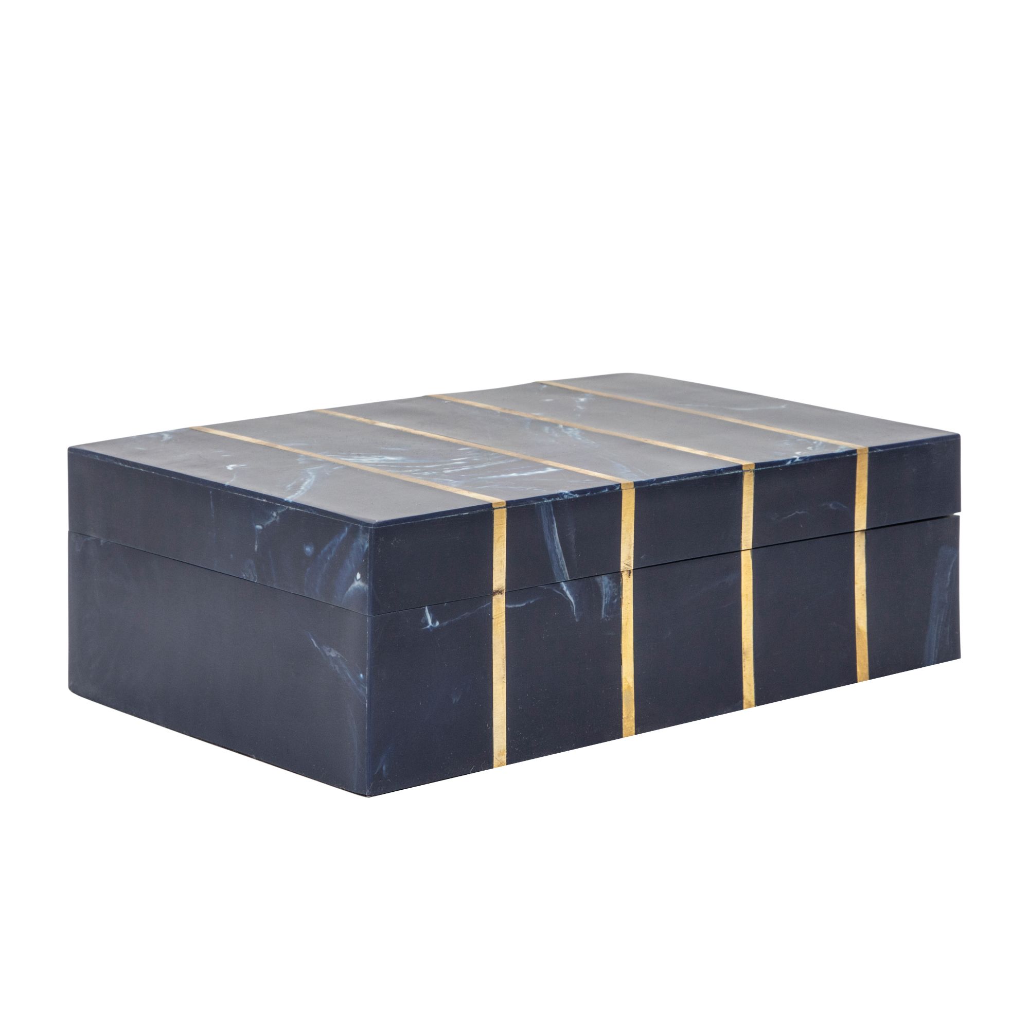 Kingston Living 9" Navy Blue and Gold Striped Rectangular Decorative Box