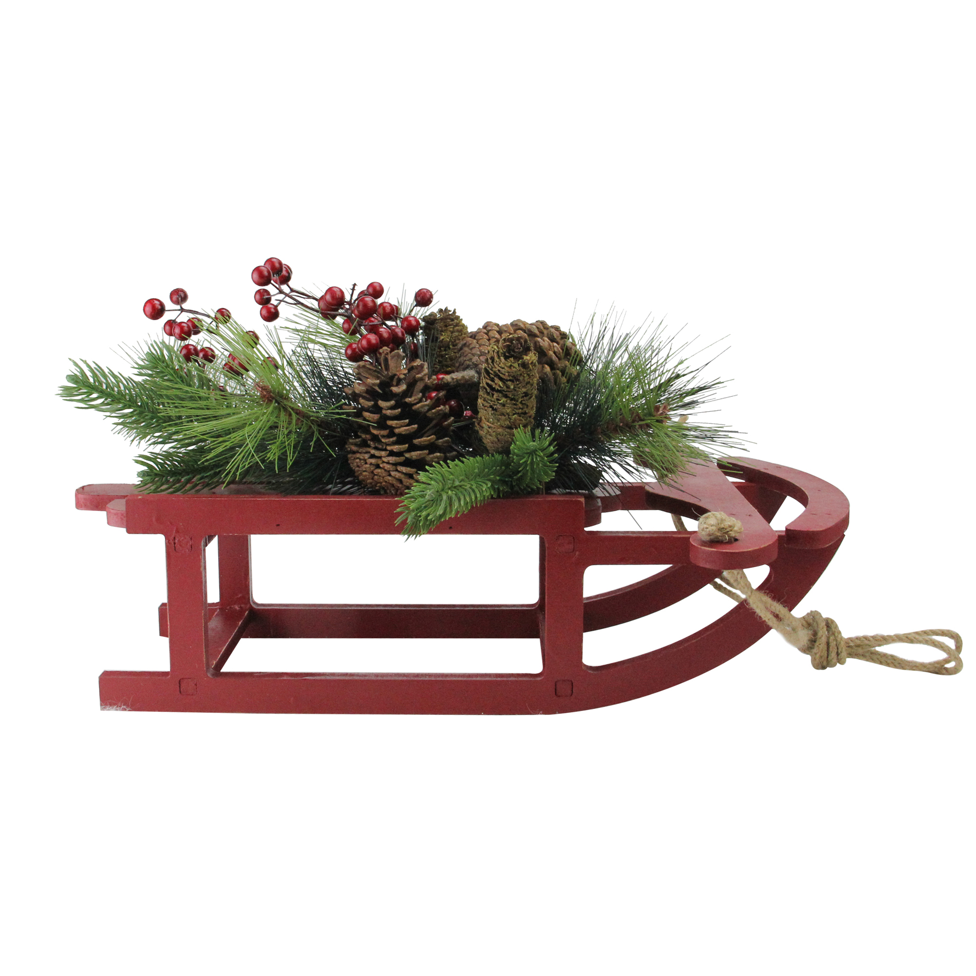 Allstate 15" Red Berry Pine Cones Wooden Sleigh Christmas Table Top Decor | eBay