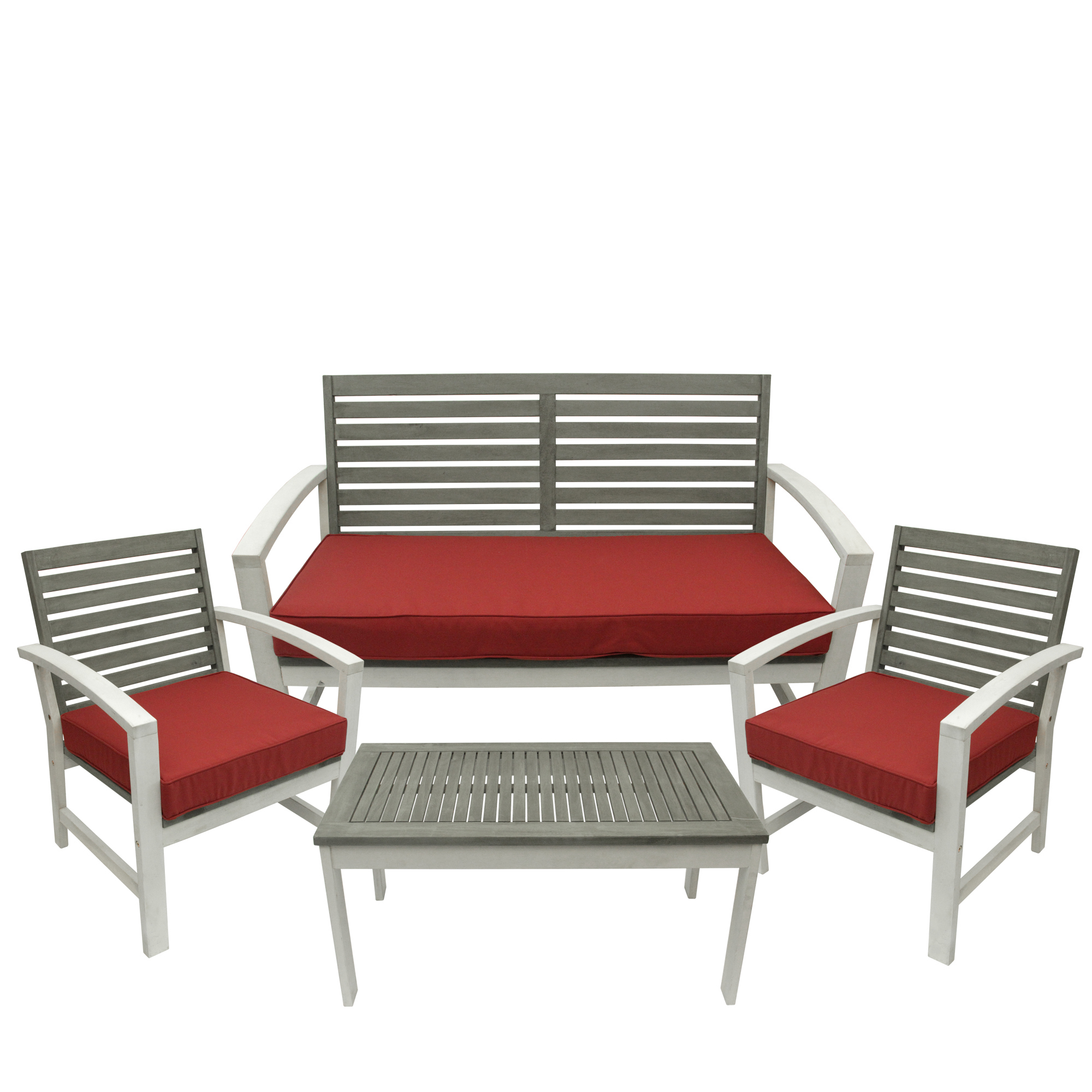 CC Outdoor Living 4Piece Gray White Patio Table Chair Furniture Red