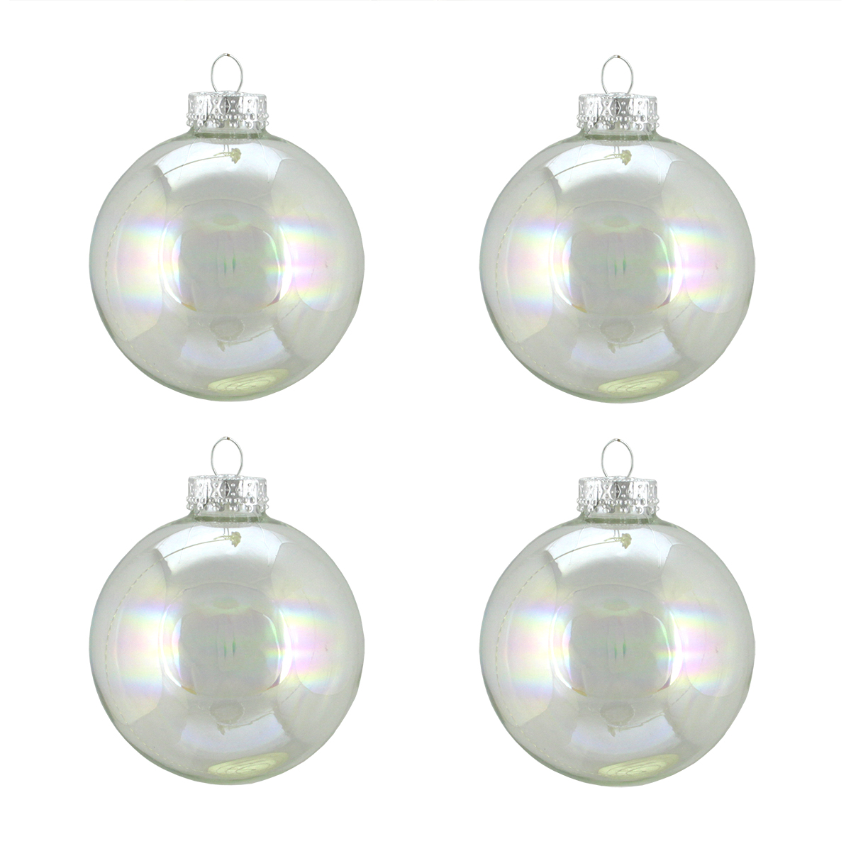 Northlight 4ct Clear Iridescent Glass Ball Christmas Ornaments 3" (80mm