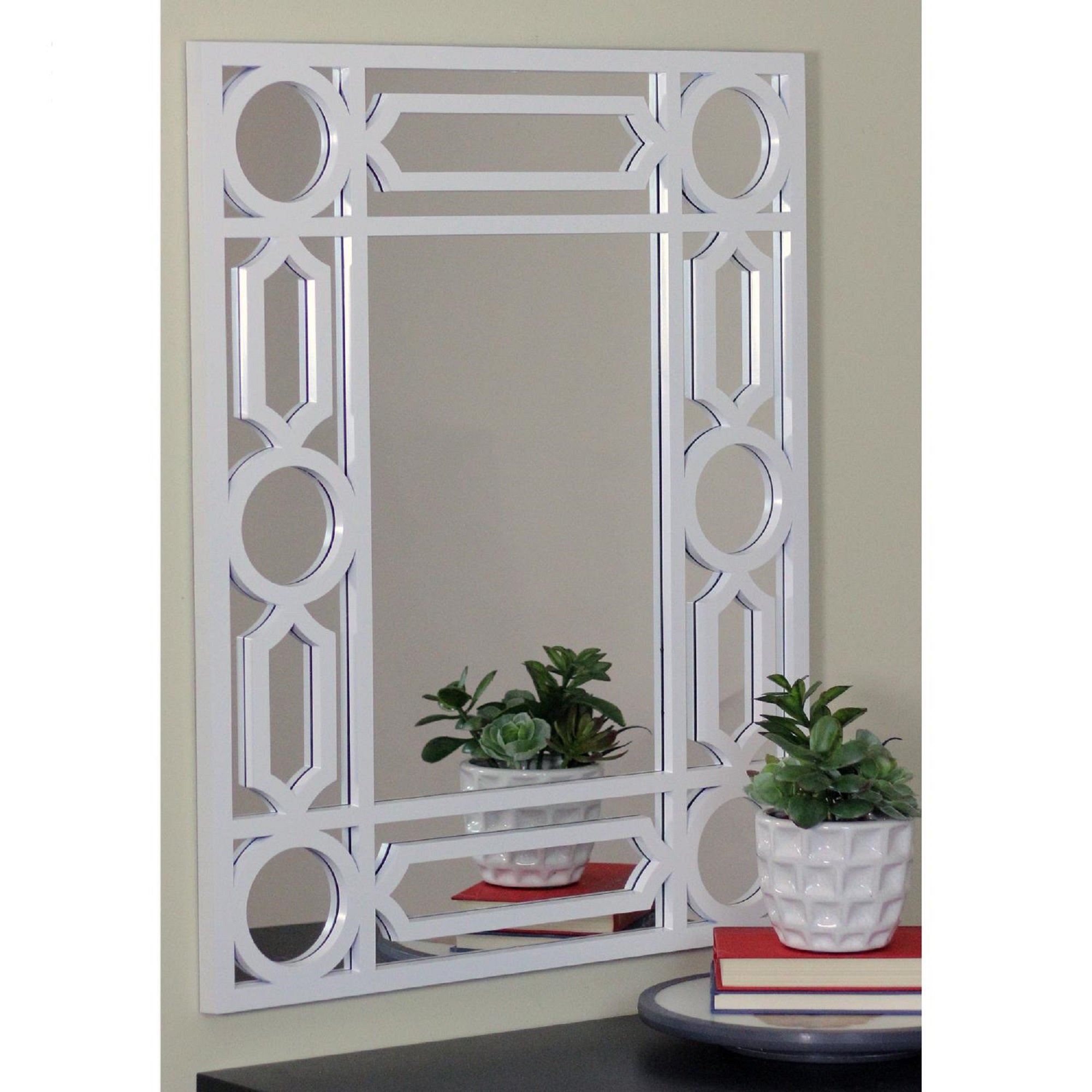 Northlight 29.5" Geometric Openwork Matte White Rectangular Wall Mirror
