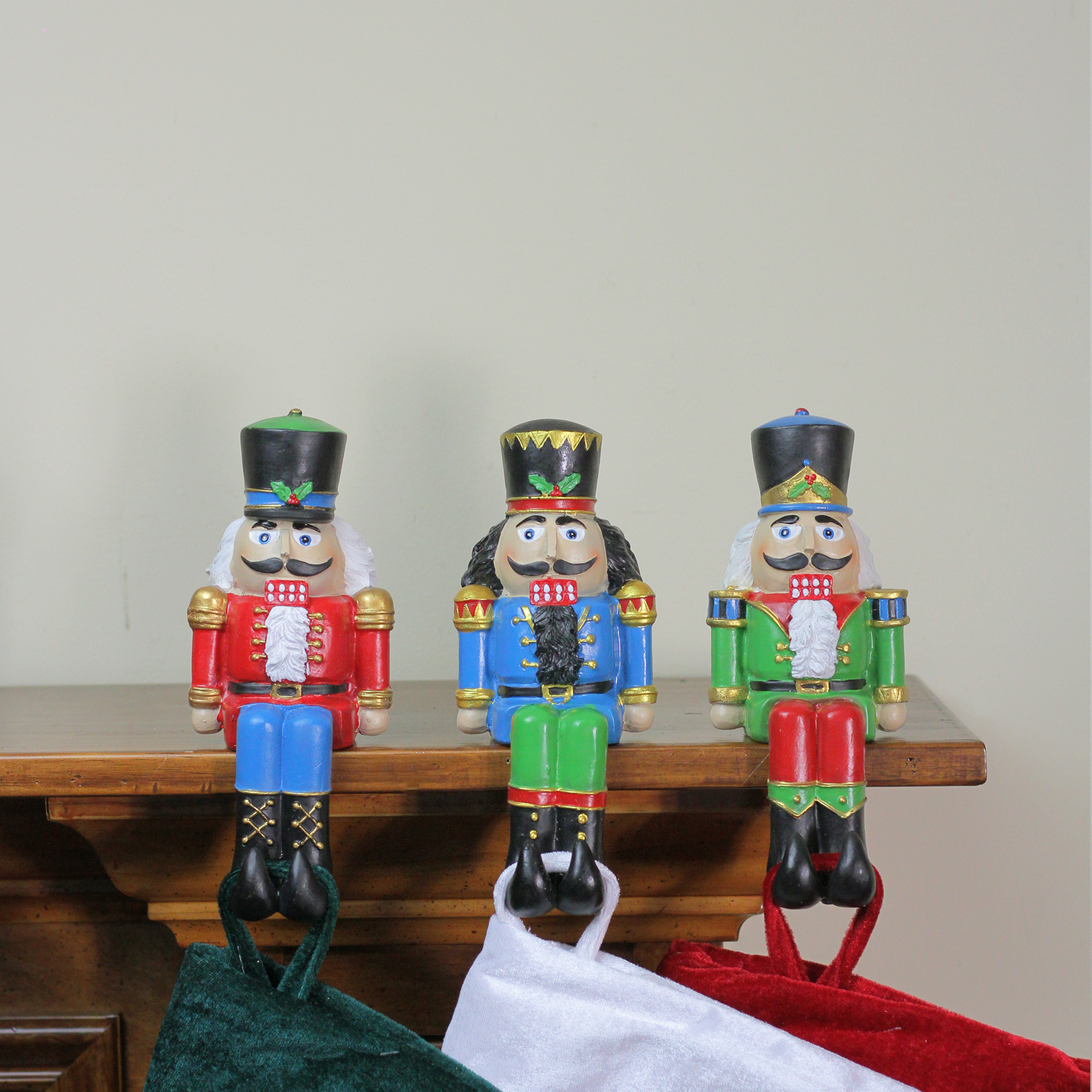 Northlight 3 Set Red Blue Green Nutcracker Christmas Stocking Holders 7
