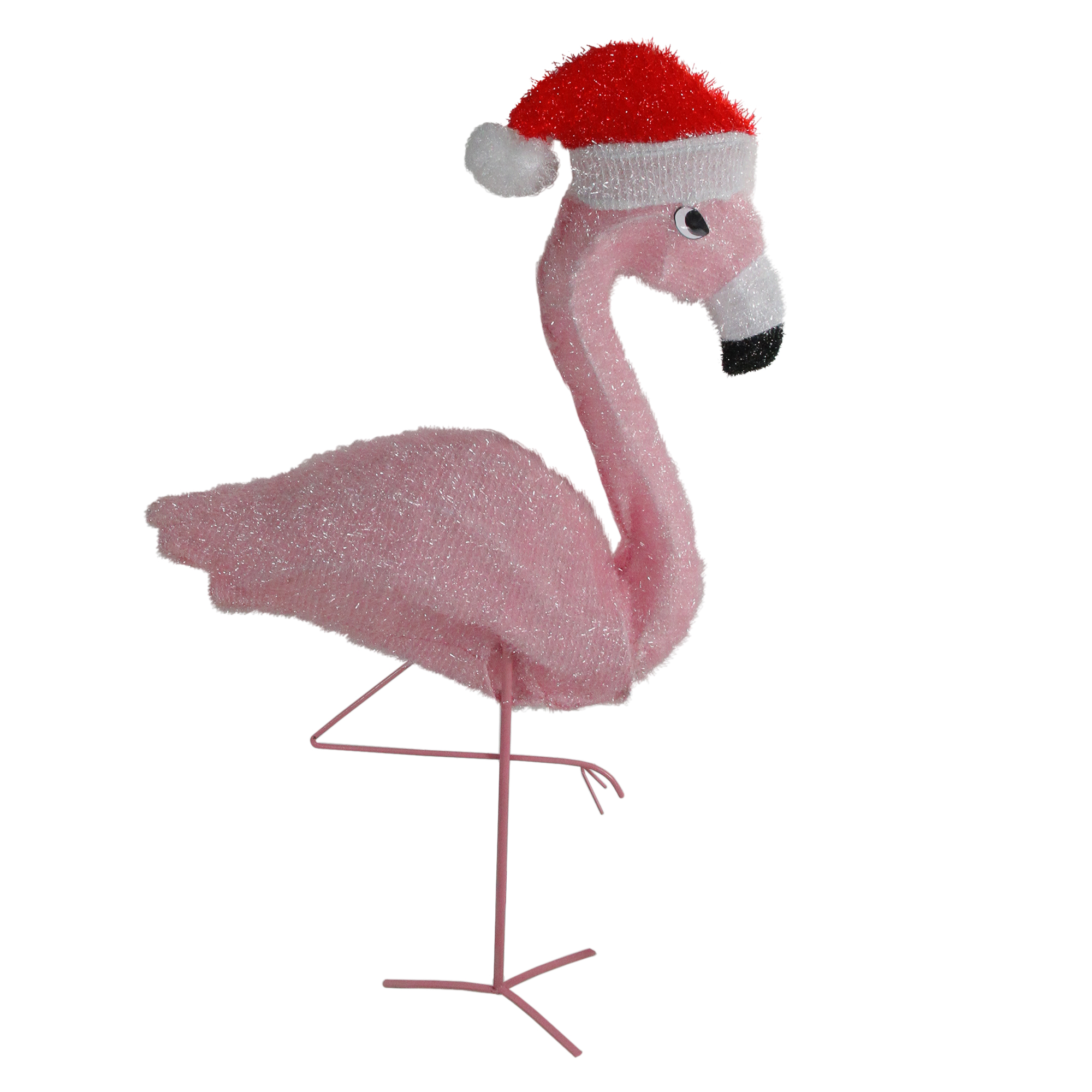 Northlight 32" Pink Flamingo with Santa Claus Hat Christmas Outdoor