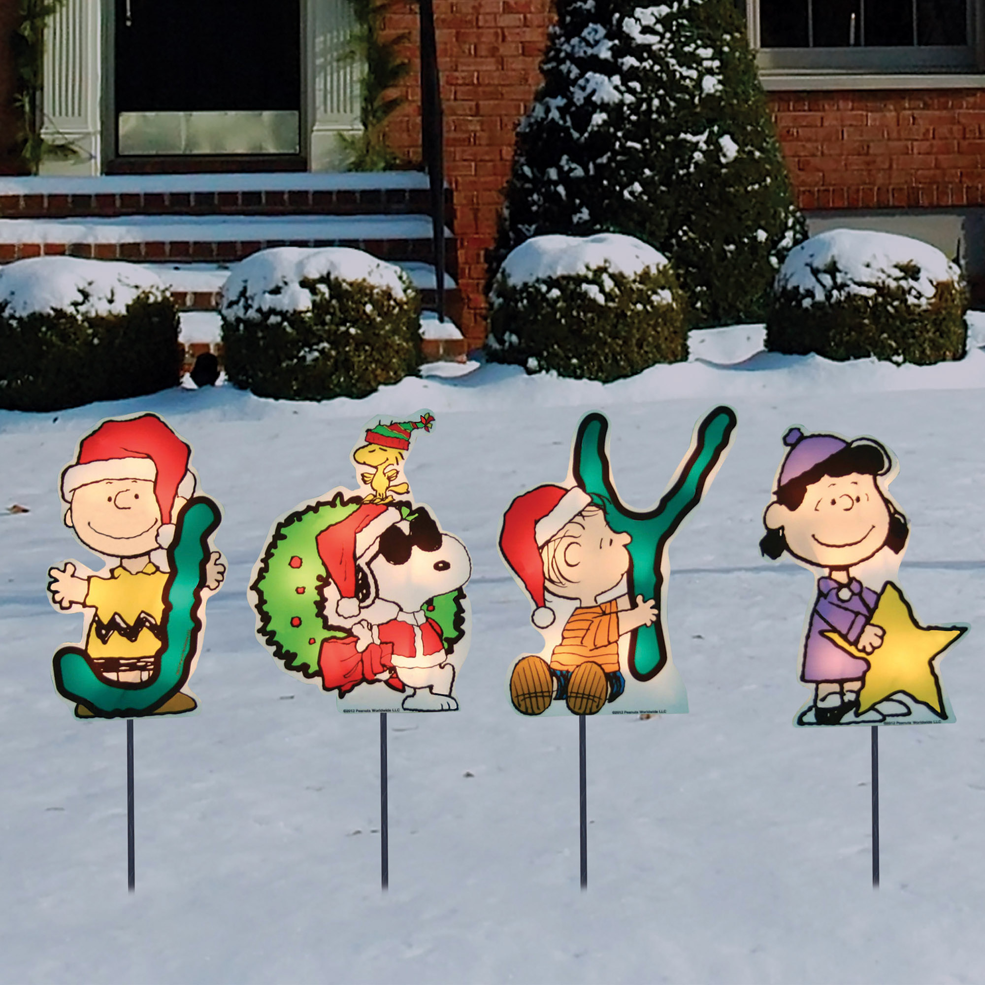 Set of 4 PreLit "JOY" Peanuts & Snoopy Christmas Pathway Markers