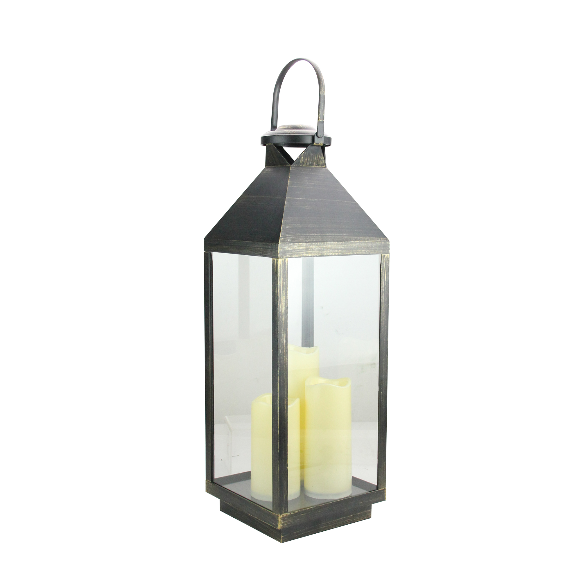 Northlight 24" Large Gold Brushed Black Candle Lantern Flameless LED