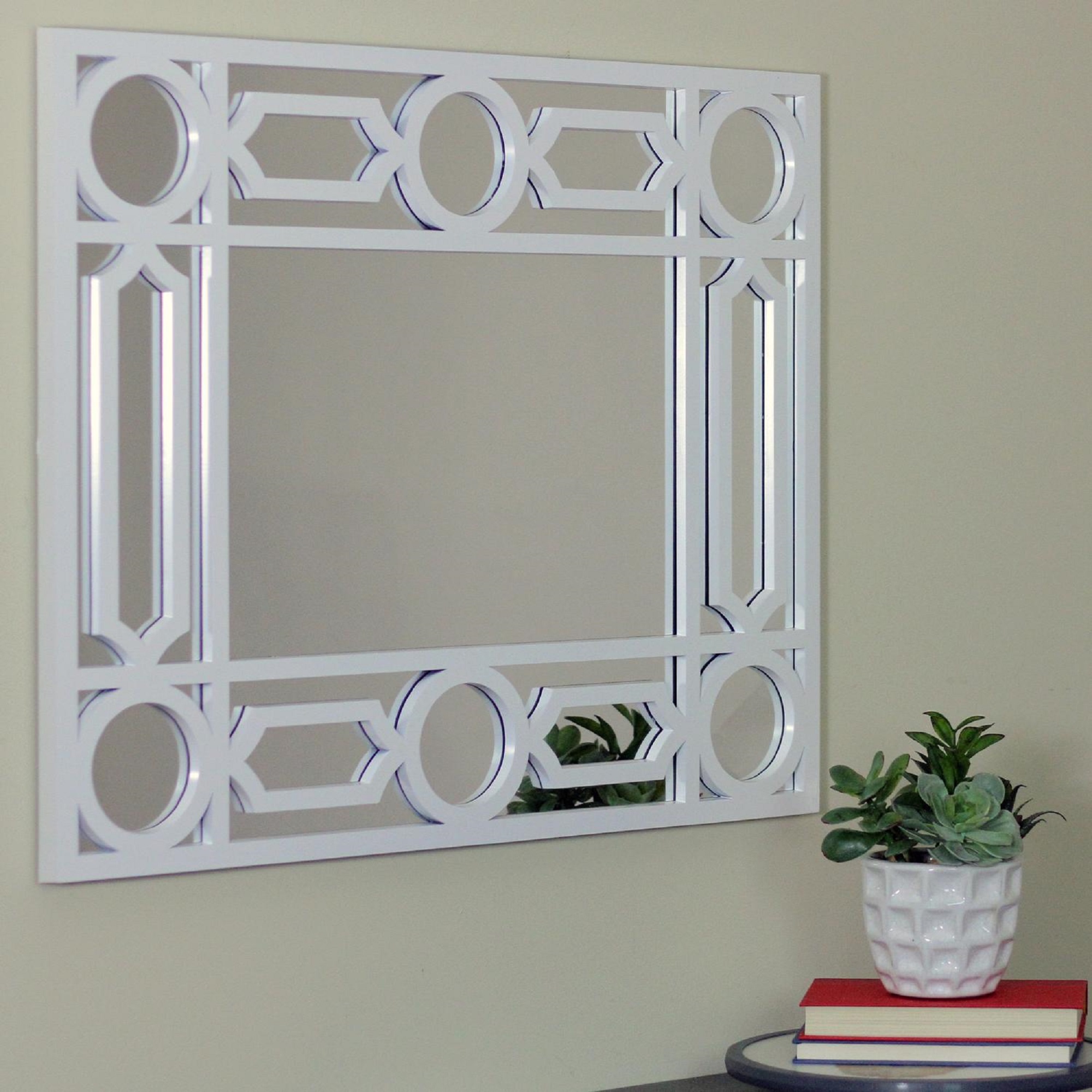 Northlight 29.5" Geometric Openwork Matte White Rectangular Wall Mirror