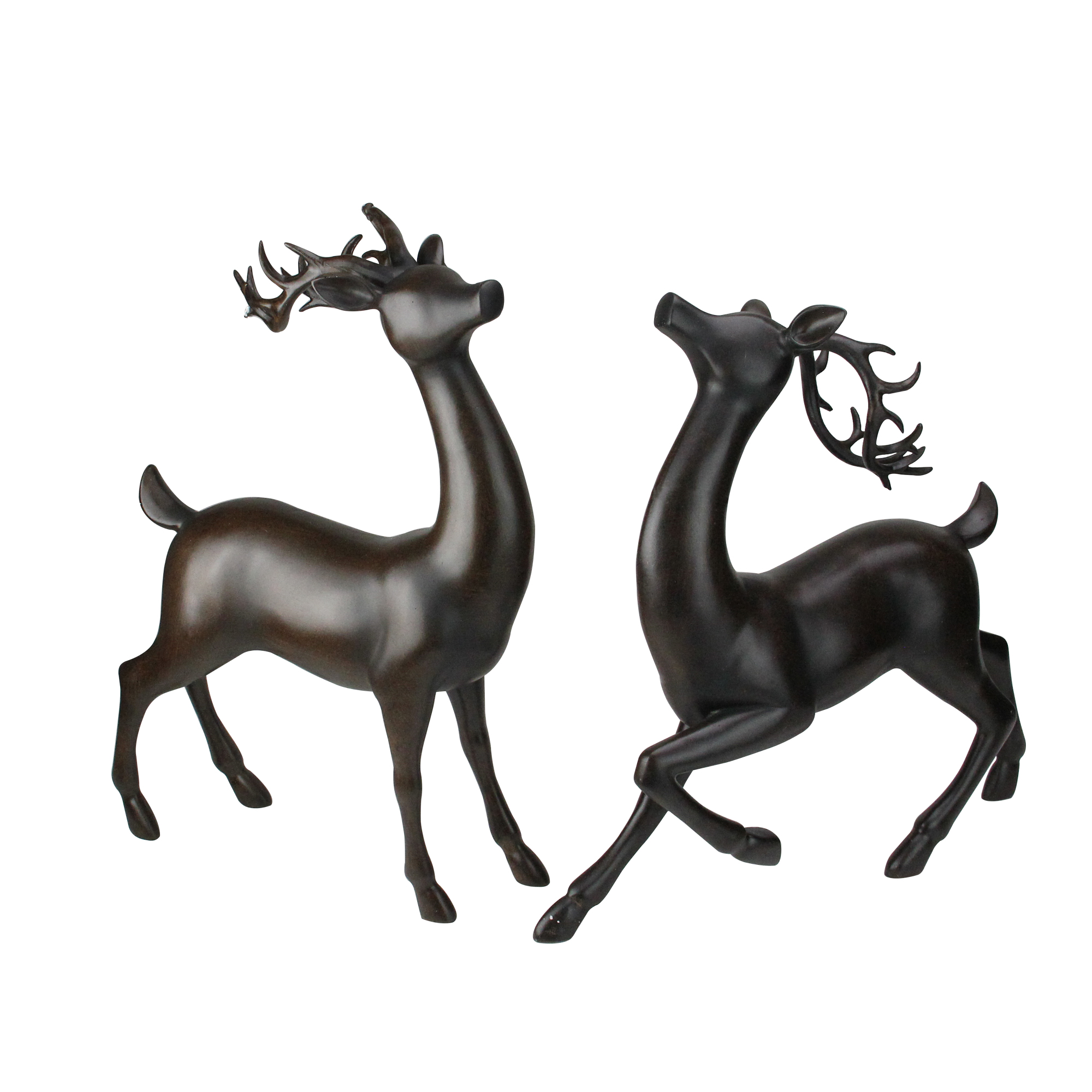 Raz Set of 2 Rustic Brown Reindeer Christmas Tabletop Figures 16”18