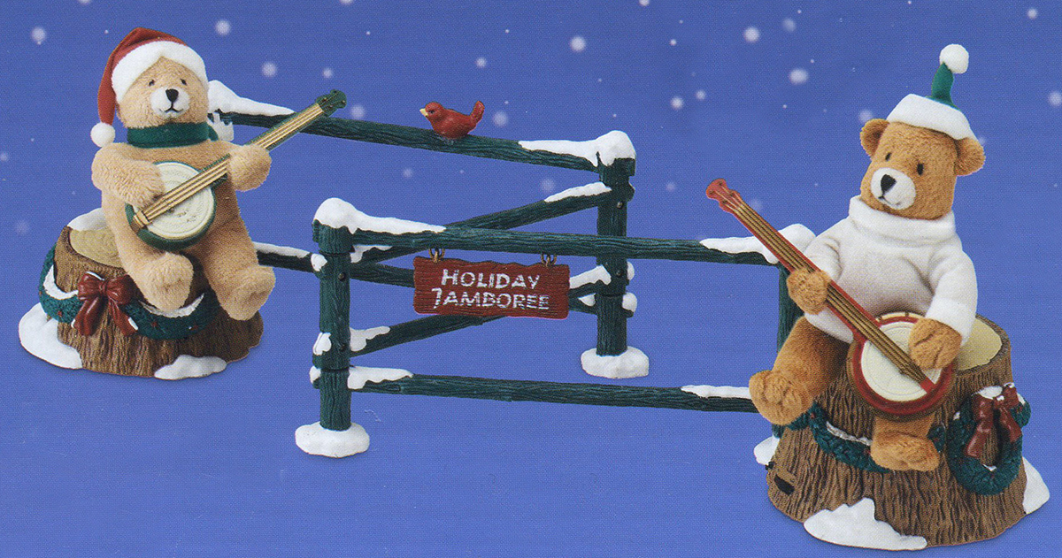 8" Brown and White Dueling Banjo Animated Bears Musical Christmas