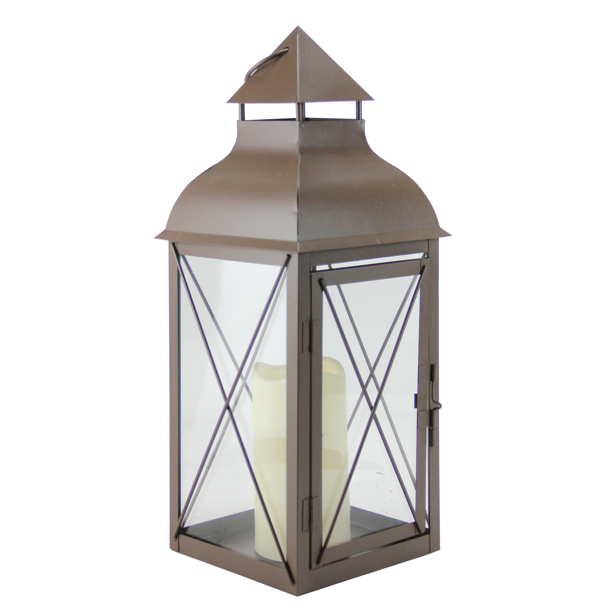 Melrose 16.75" Cottage Metallic Brown Lantern Flameless LED Pillar