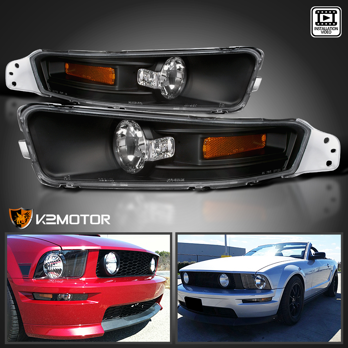 Fits 2005-2009 Ford Mustang Black Bumper Lights Turn Signal
