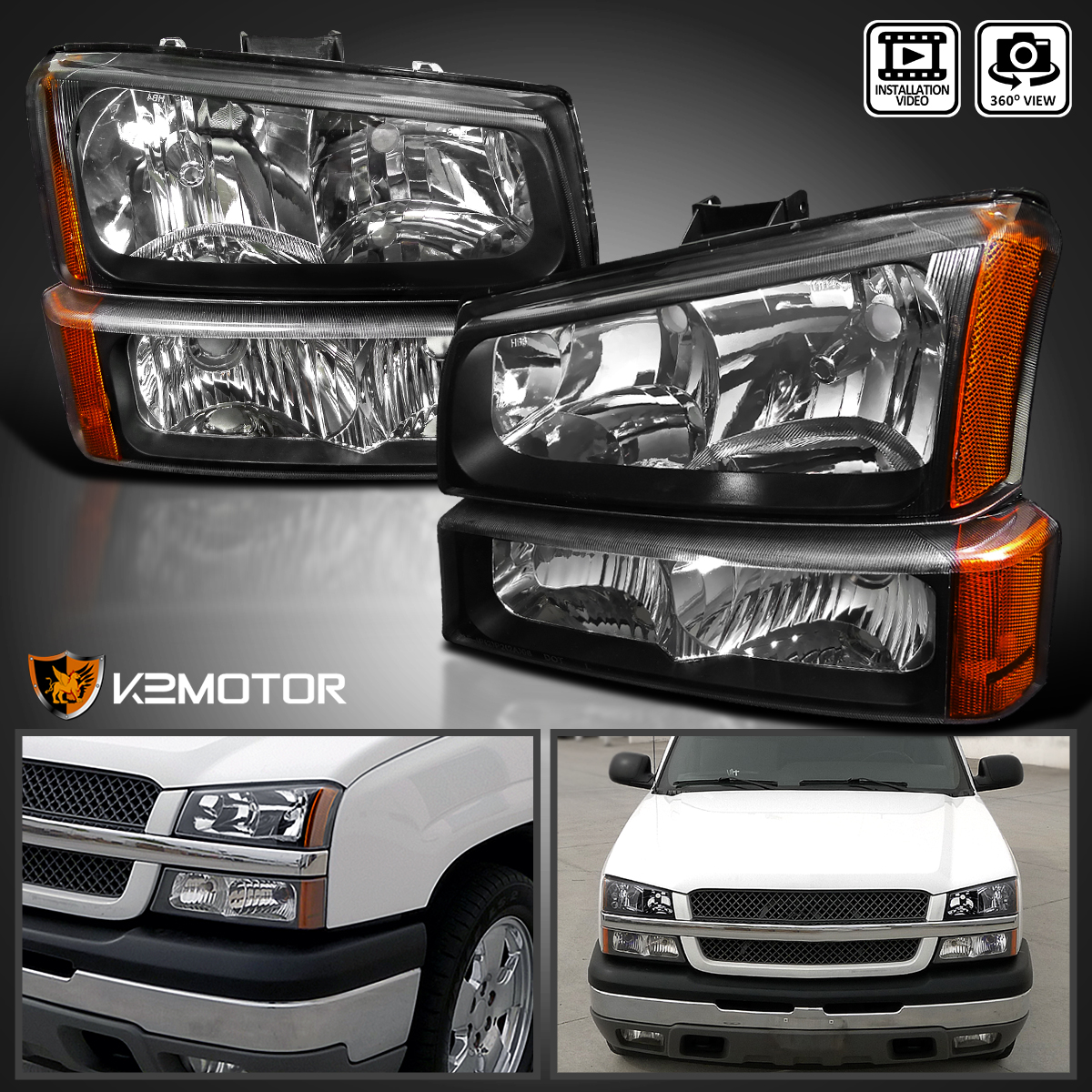2003-2007 Chevy Silverado Black Headlights+Bumper Parking ... 2003-2007 Chevy Silverado Black Headlights+Bumper Parking ...