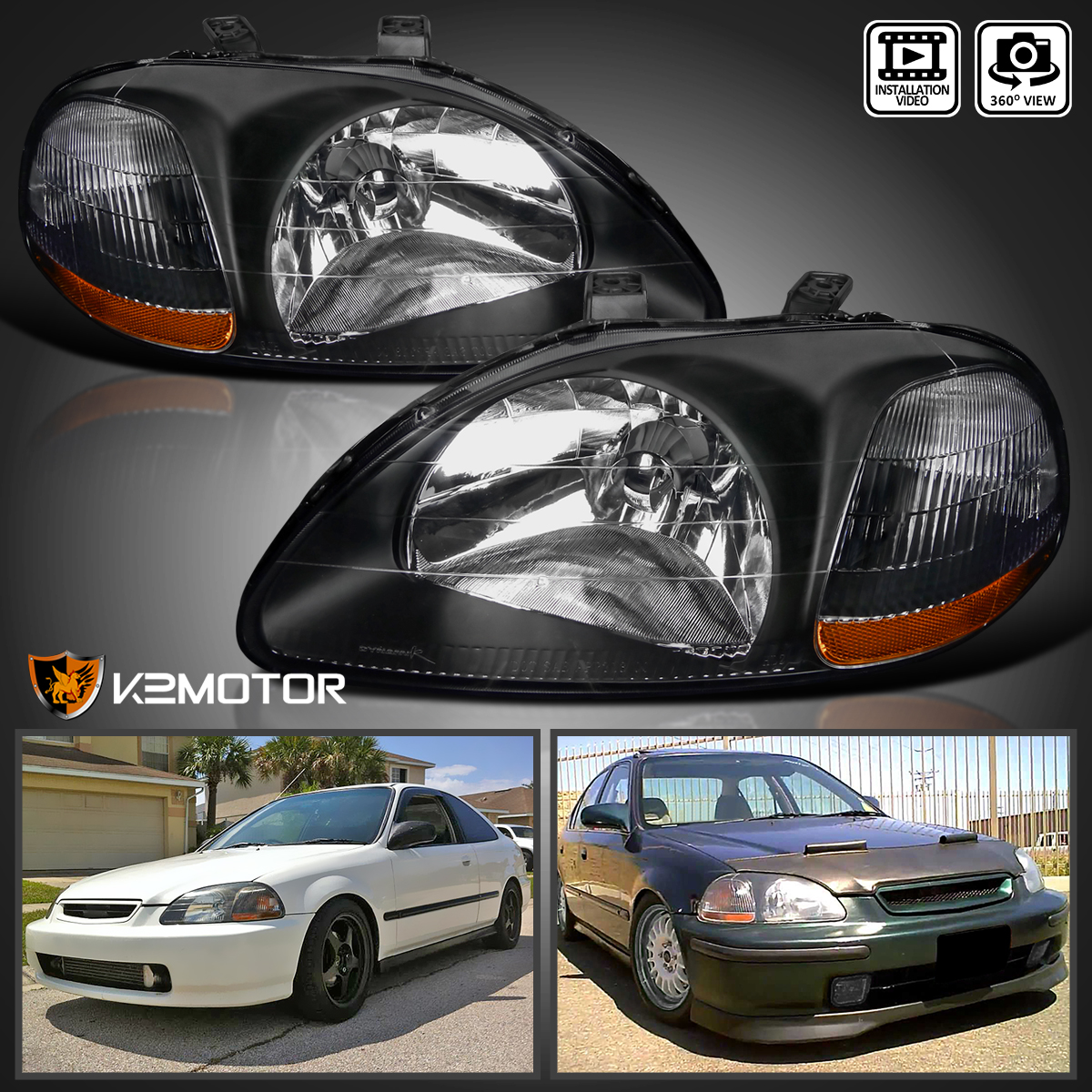 Fits 1996-1998 Honda Civic 2/4Dr Headlights Head Lamps Left+